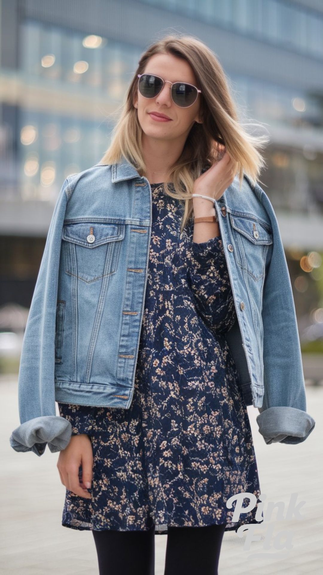 Denim Jacket with Floral Dress and Leggings - Cute Outfits with Leggings