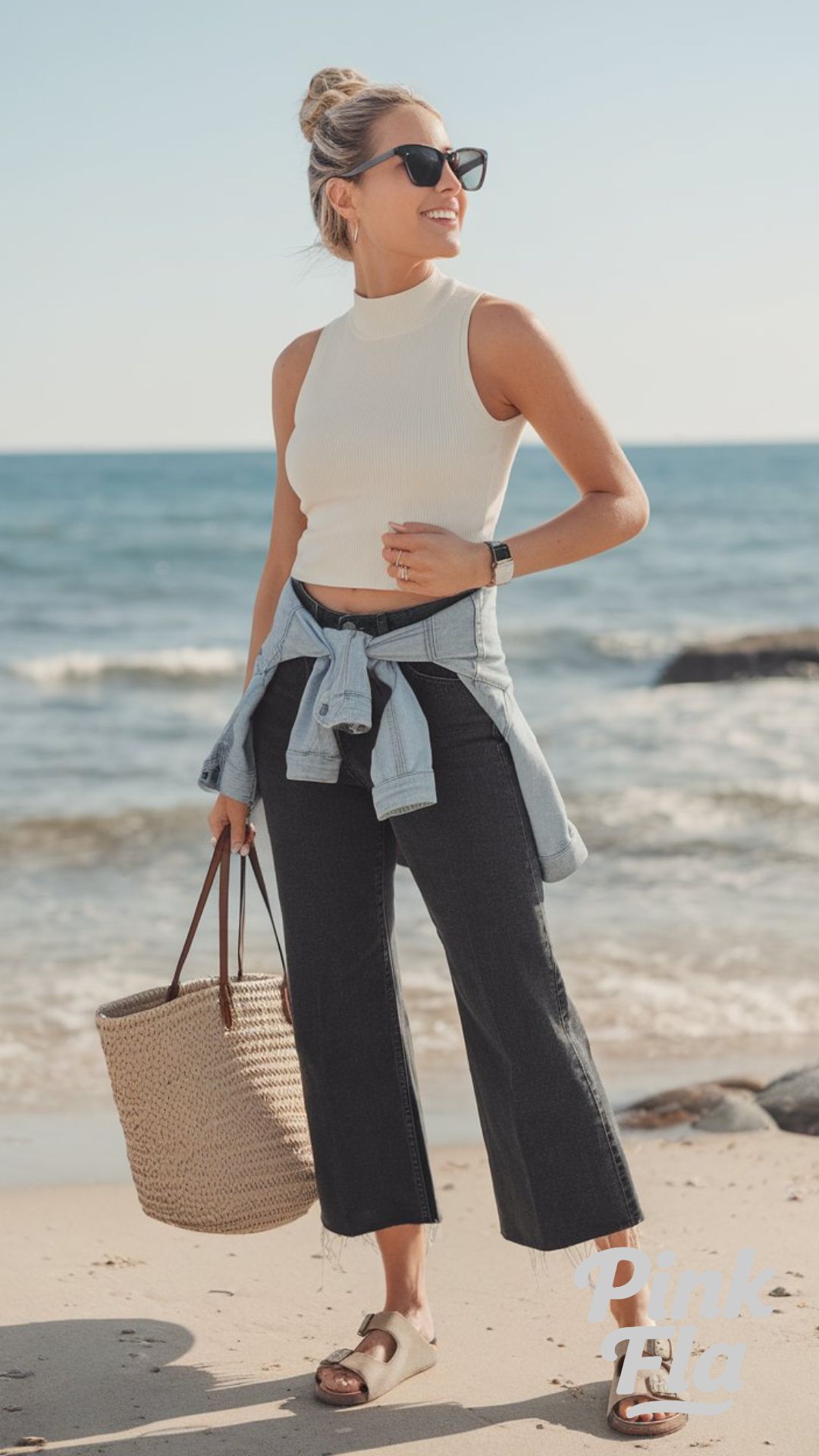 Easy Beach Day Style with a Relaxed Fit - Dark Denim Jeans Outfit