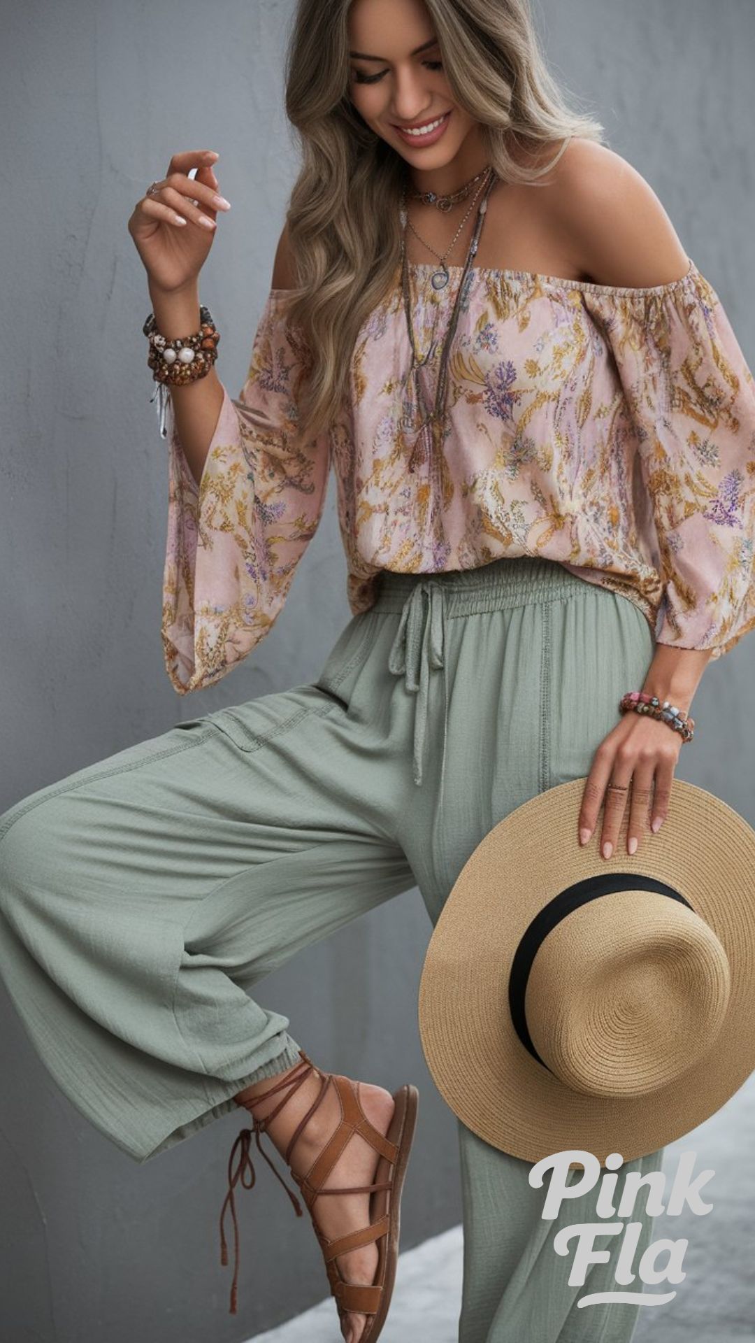 Effortless Boho Look with Light Green Cargo Pants