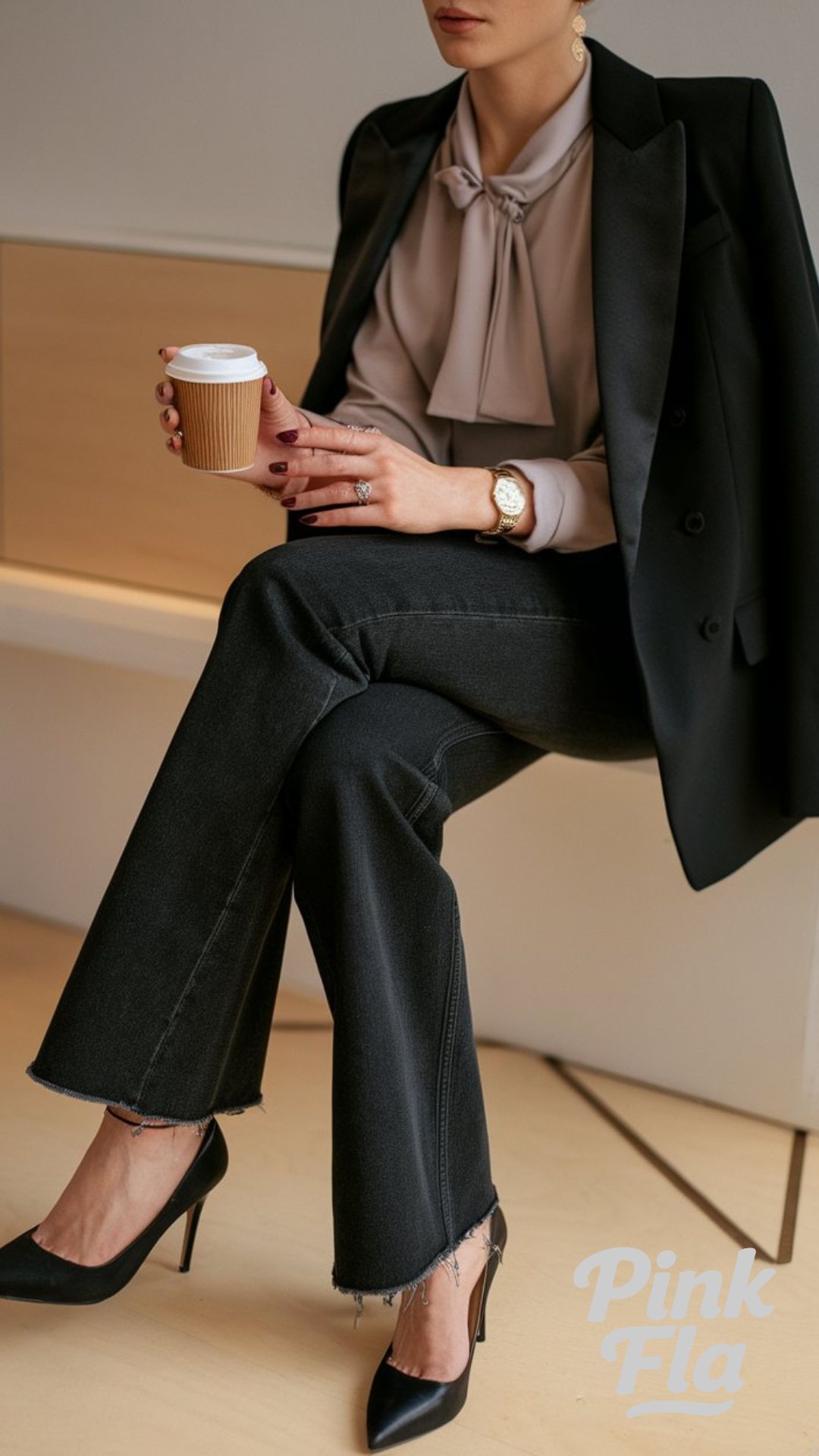 Elegant Office Ensemble - Bootcut Jeans Outfit
