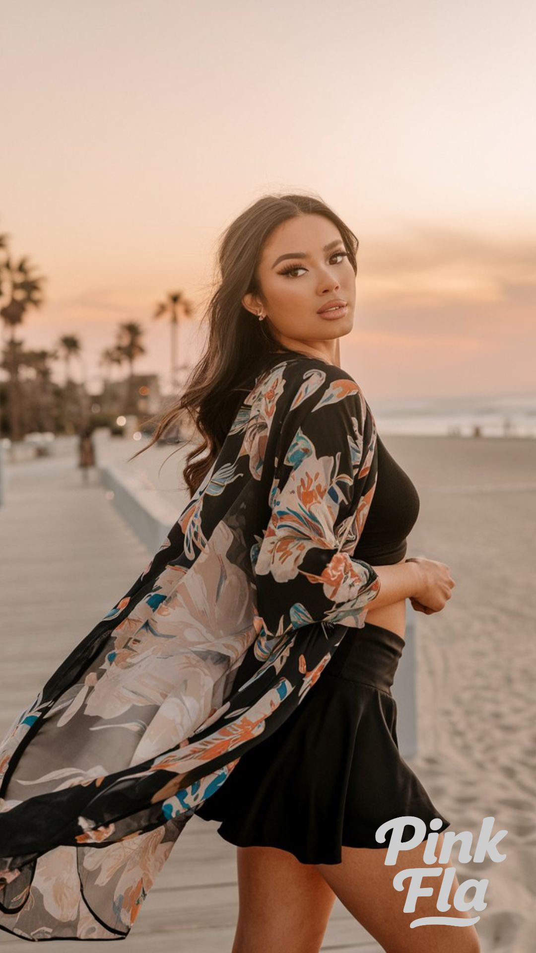 Golden Hour at the Beach Boardwalk - Summer Outfits with a Black Mini Skirt
