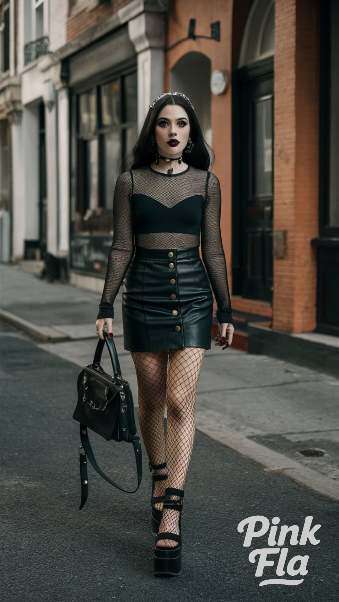 Mesh Top and Leather Mini Skirt - Summer Goth Outfits