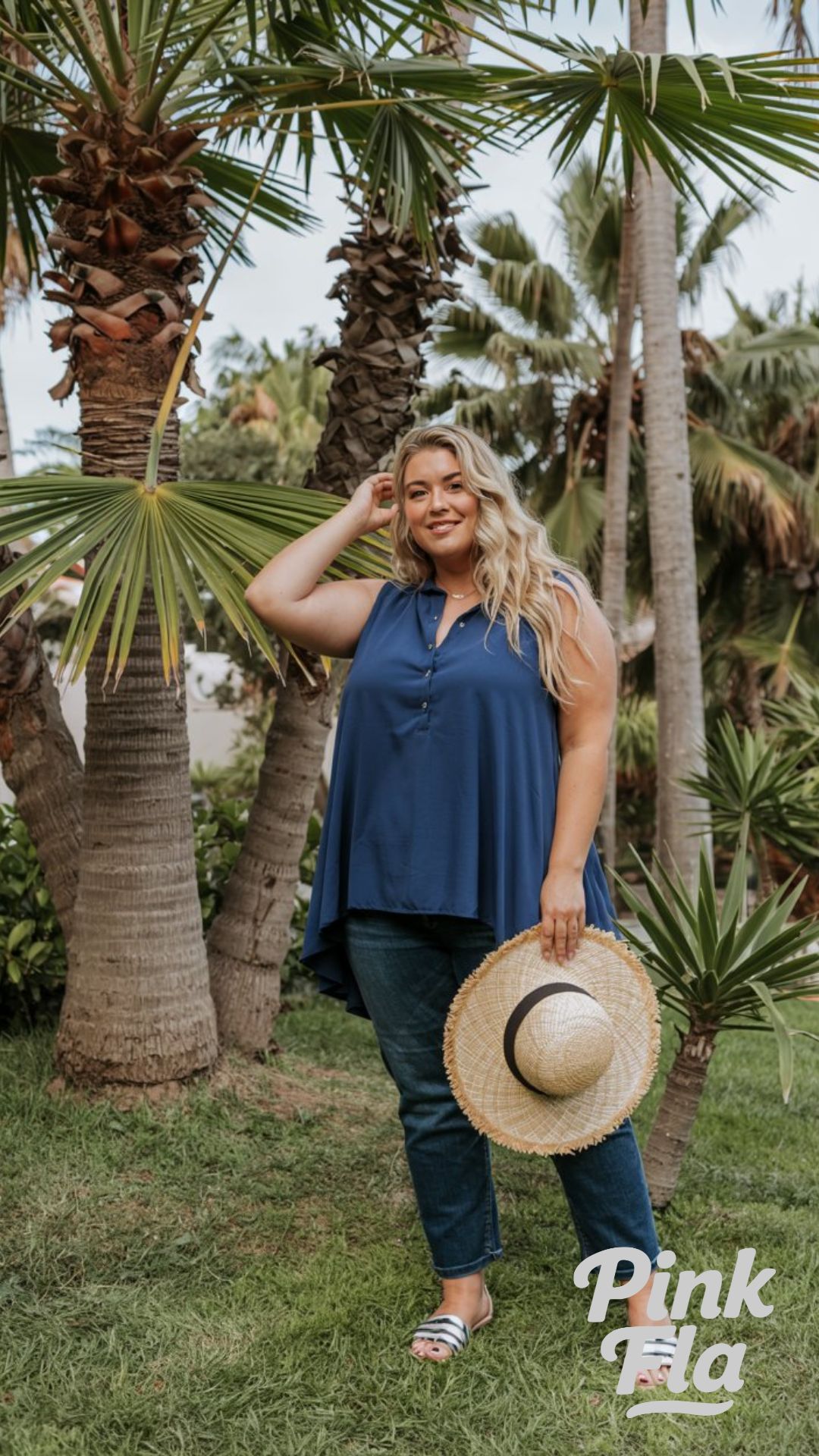 Navy Flows and Summer Hues by the Sea - Plus Size Summer Outfits with Jeans