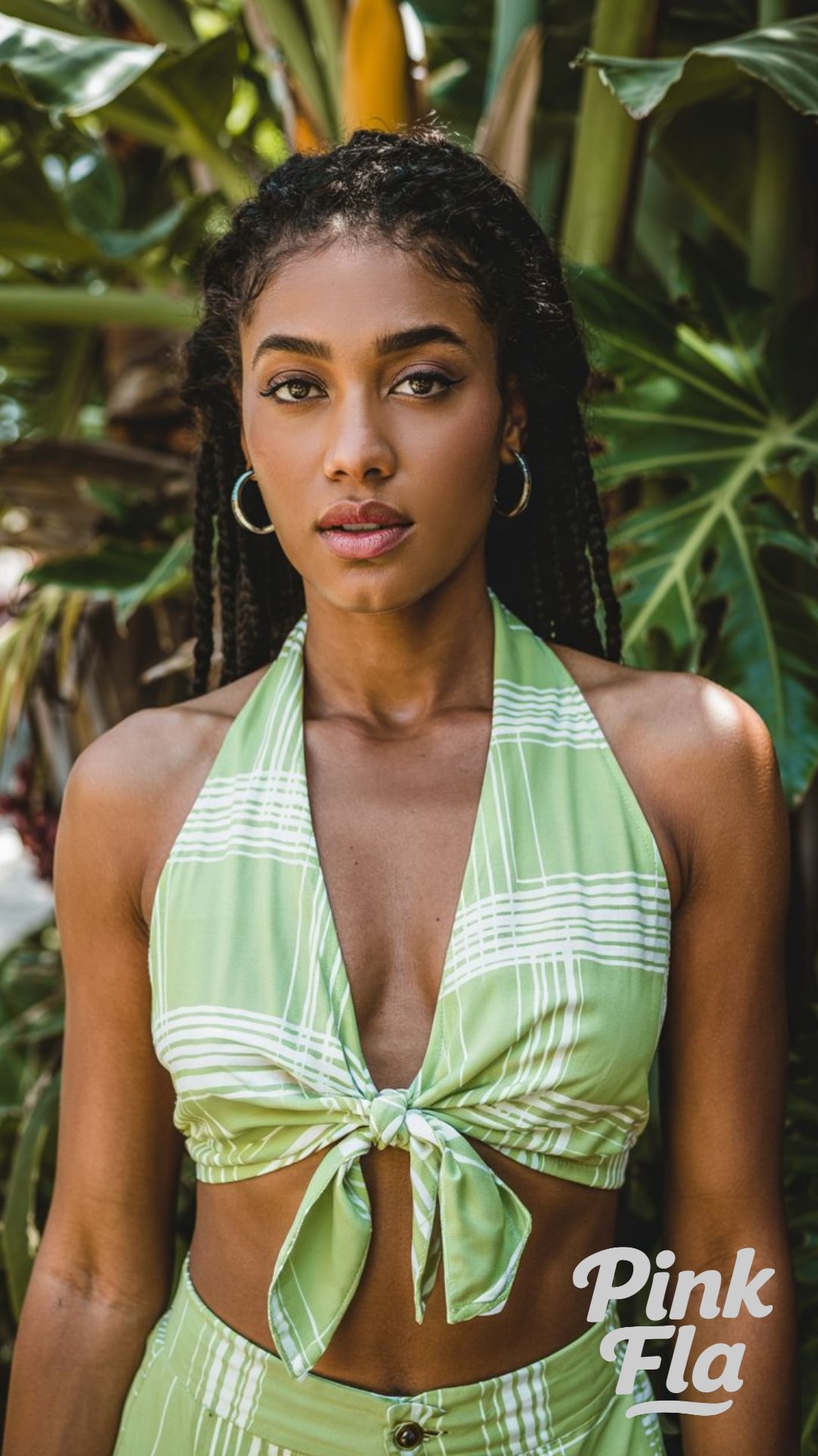 Palm-Hued Halter Set with Built-in Ease - Curvy Summer Outfits for Black Women