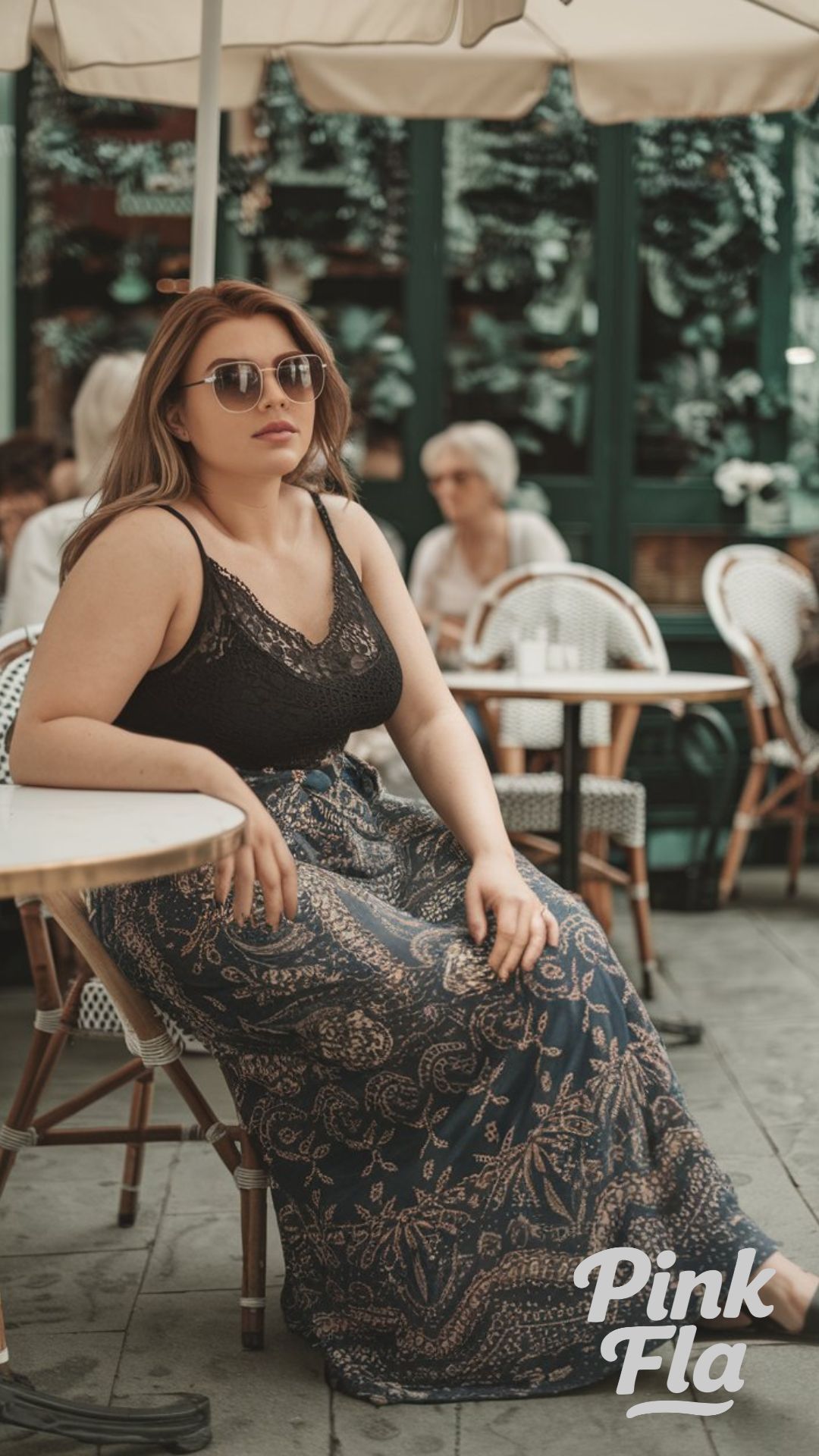 Relaxed Boho Vibes: Café Moments in Effortless Elegance - Plus Size Summer Outfits with Skirt
