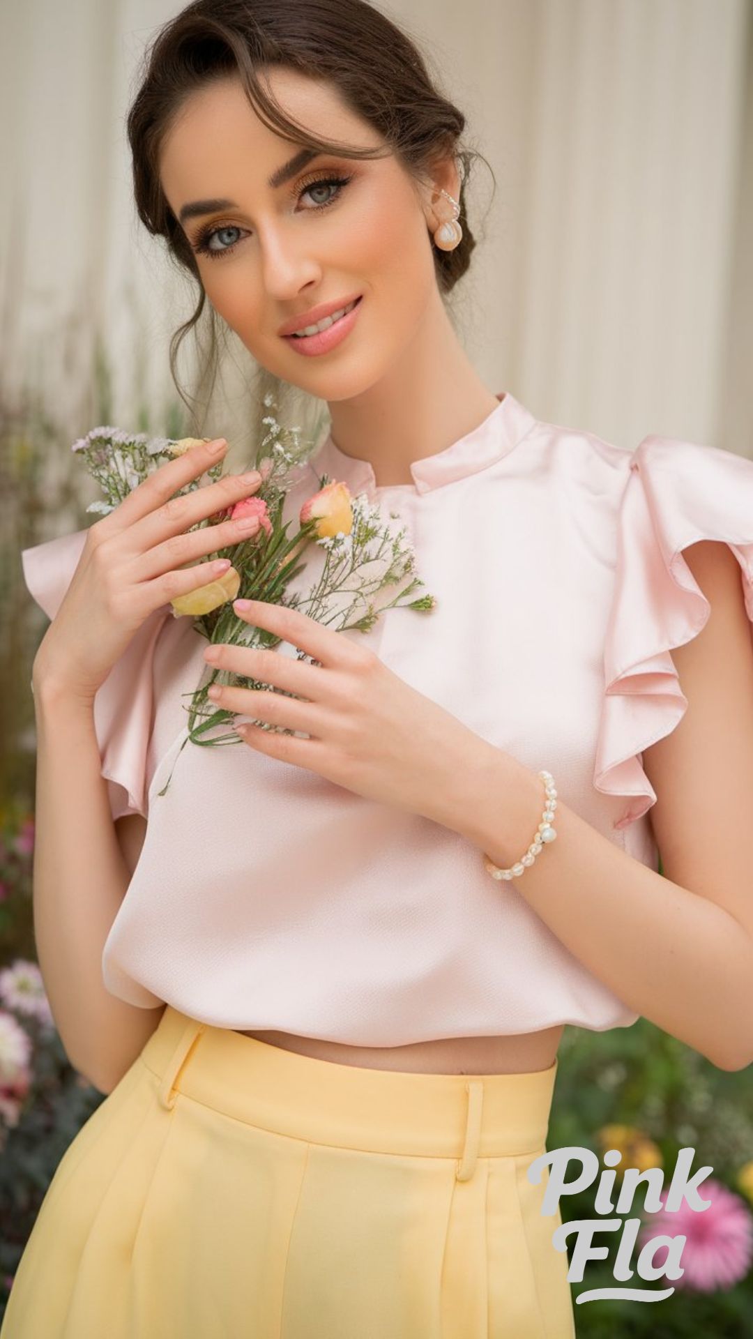 Romantic Pastel Look with Delicate Details - Yellow Pants Outfit Ideas