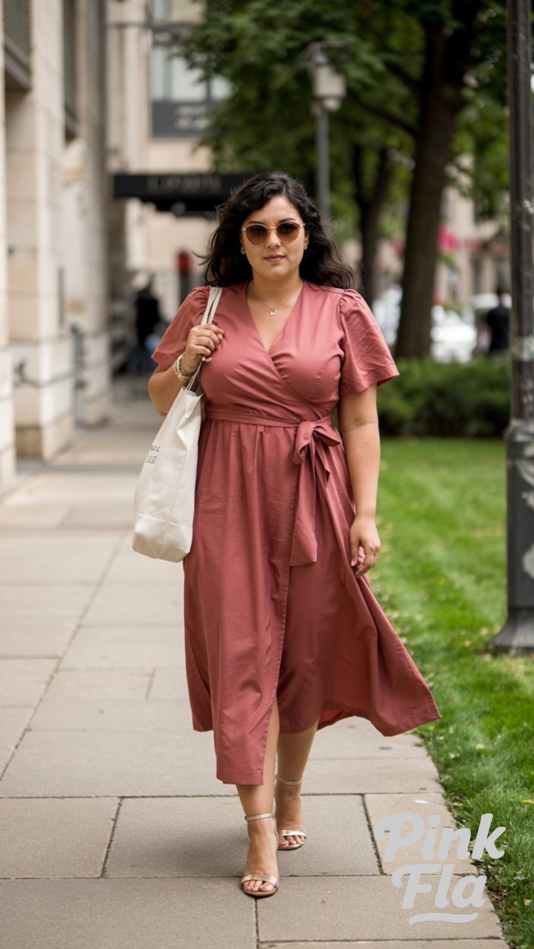Rust Wrap Dress for Warm-Weather Workdays - Curvy Summer Business Outfits for Workdays