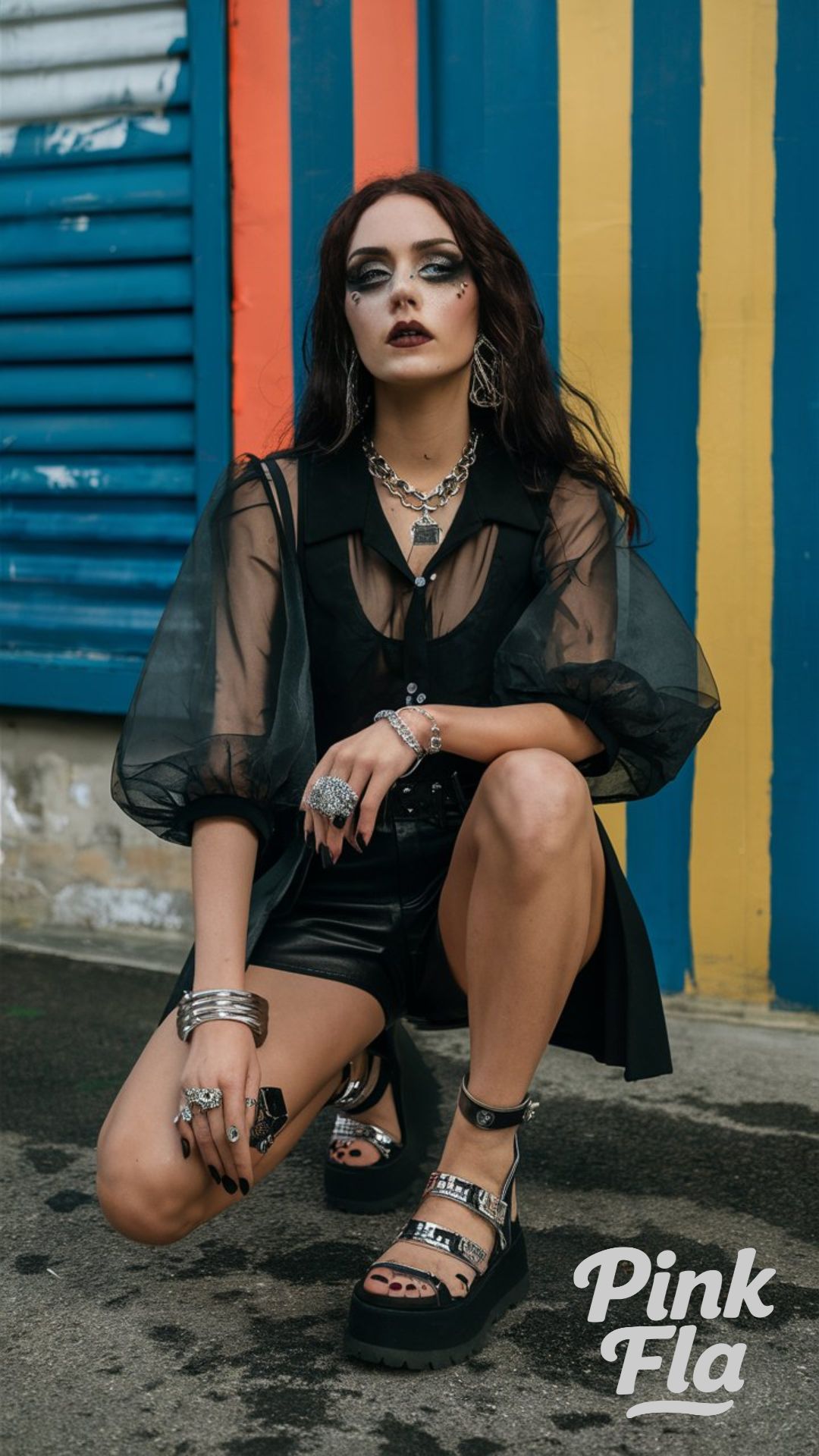 Sheer Blouse and Leather Shorts - Summer Goth Outfits