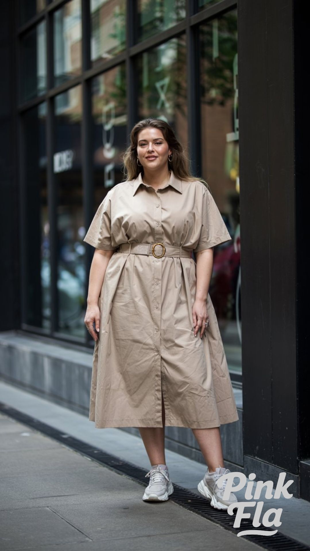 Smart Shirt Dress Look - Plus Size Summer Outfits with Sneakers