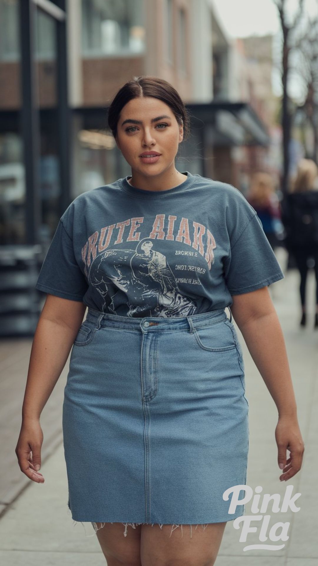 Streetwise and Chill: Denim Days with a Graphic Twist - Plus Size Summer Outfits with Skirt