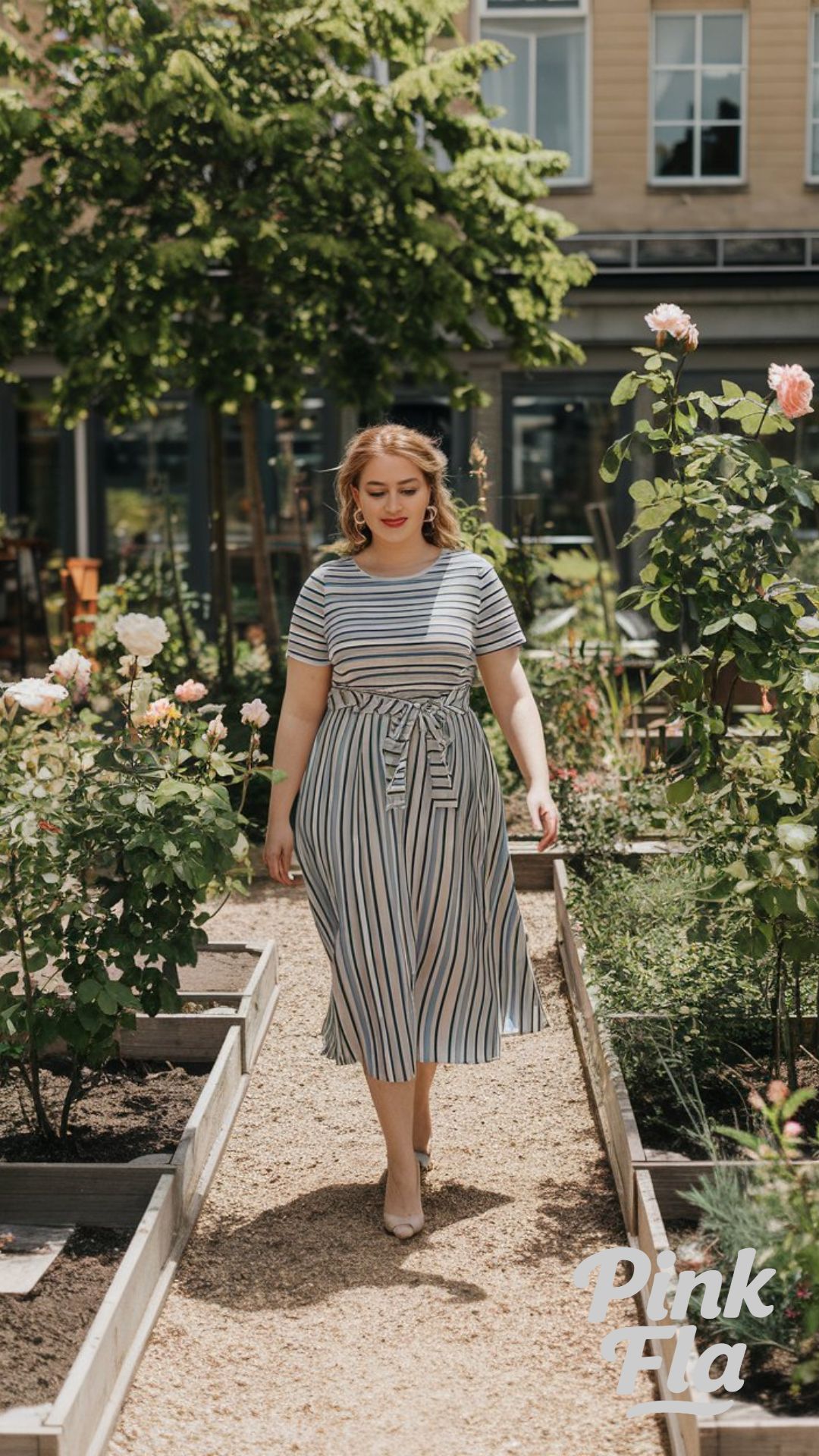 Striped Midi Dress for Garden Wanders and Gelato Stops - Casual Summer Outfits for Curvy Women