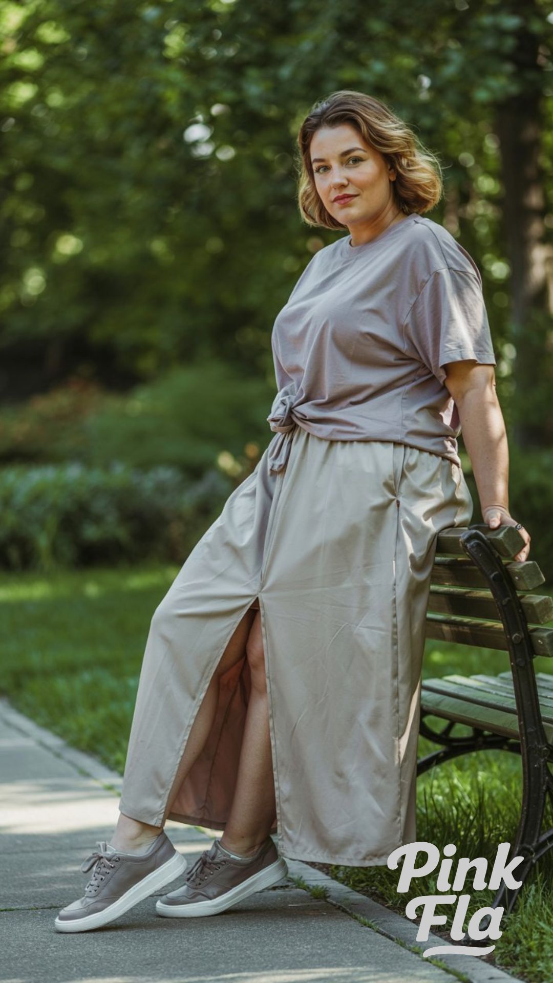 Tonal Comfort with a Side Slit - Plus Size Summer Outfits with Sneakers