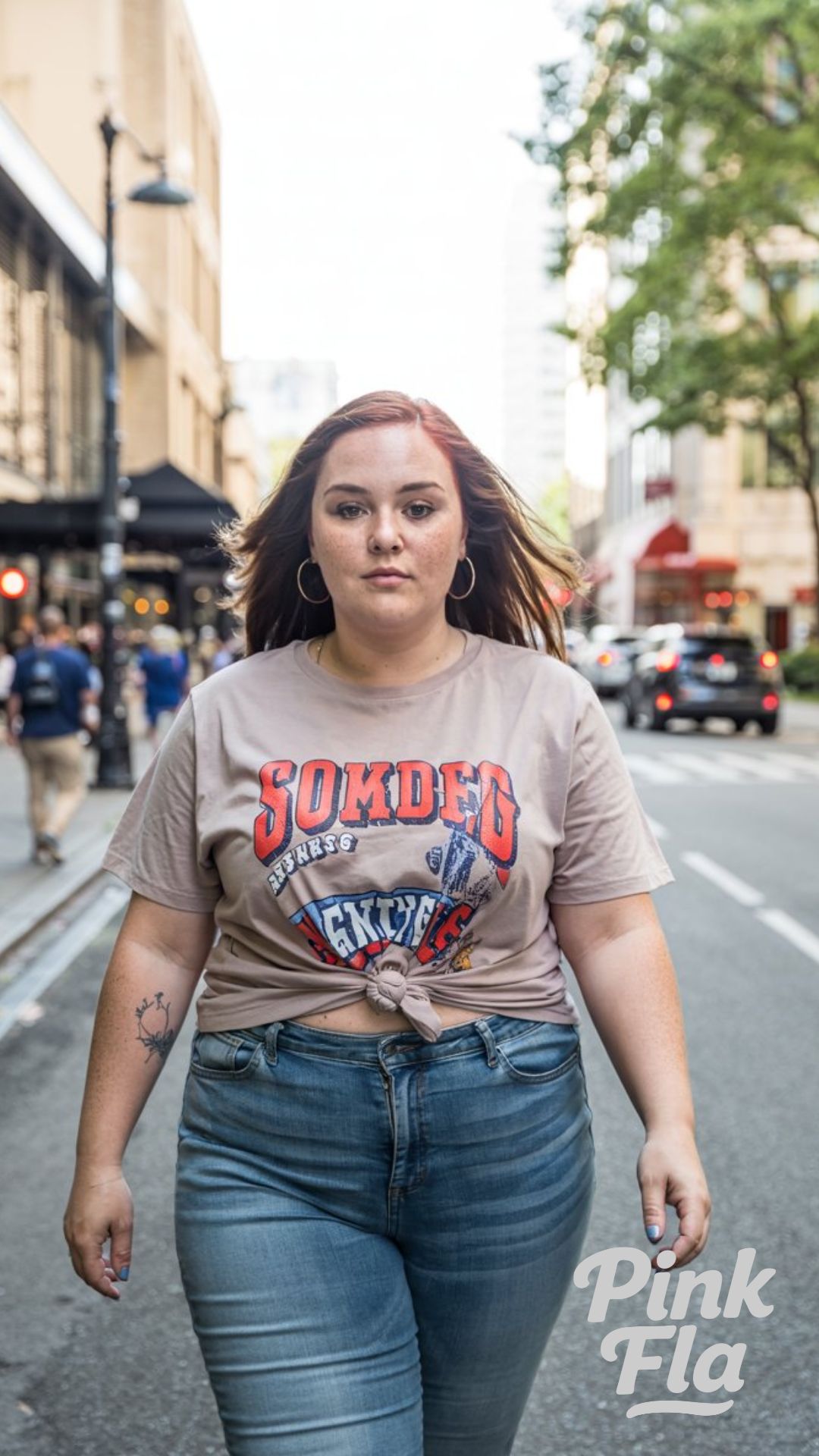 Urban Cool in a Knotted Graphic Tee - Plus Size Summer Outfits with Jeans