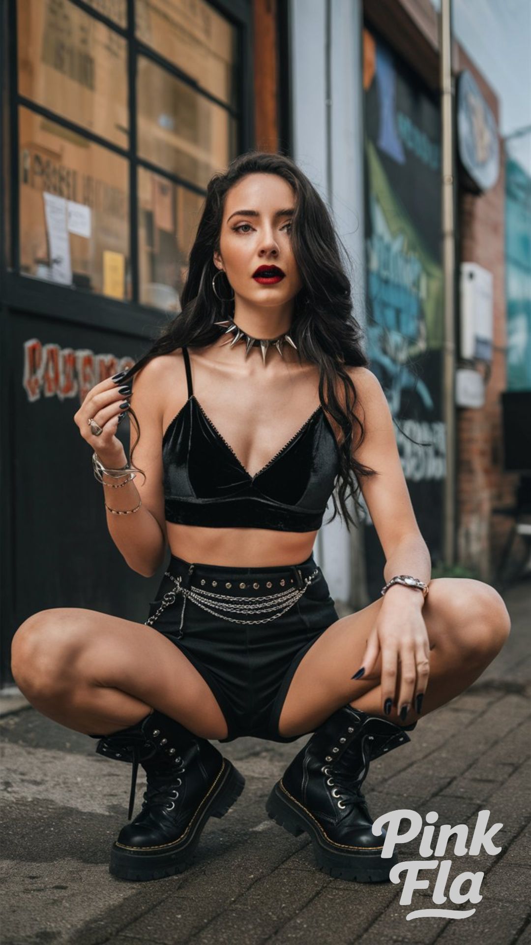 Velvet Bralette and Chain-Accented Shorts - Summer Goth Outfits