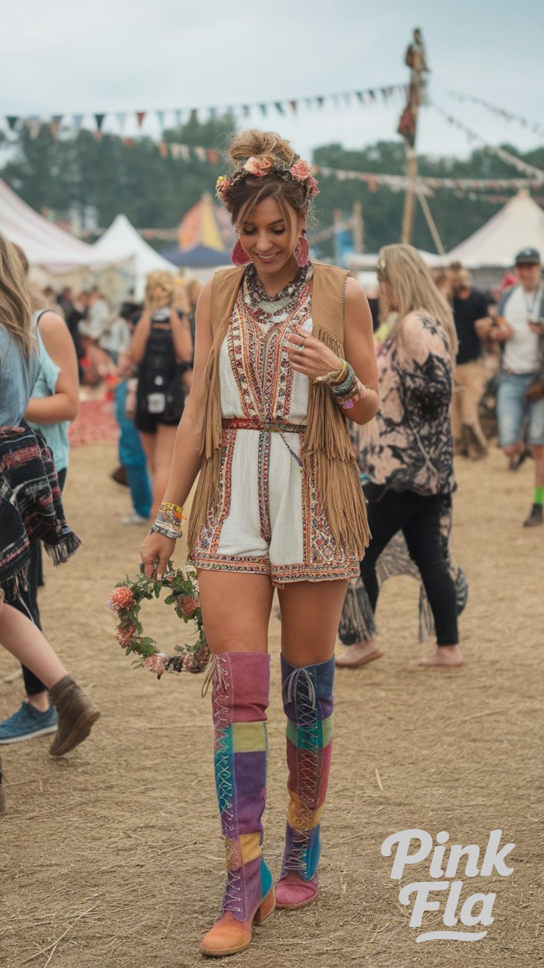 Boho Festival Vibes with a Playful Patchwork Twist - Thigh-High Boots Outfits