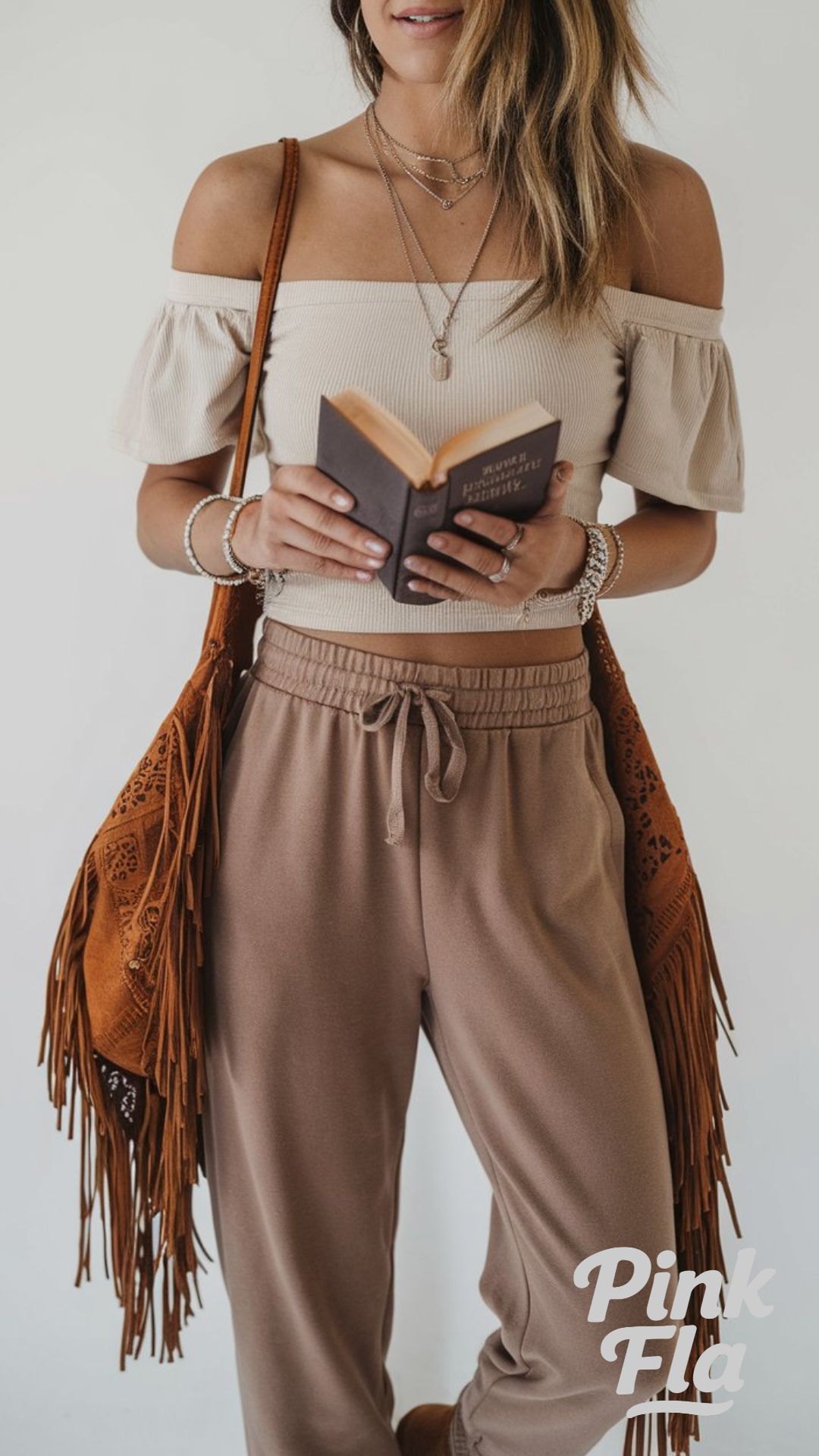 Boho-Inspired Comfort in Soft Neutrals - Outfits with Sweatpants for School