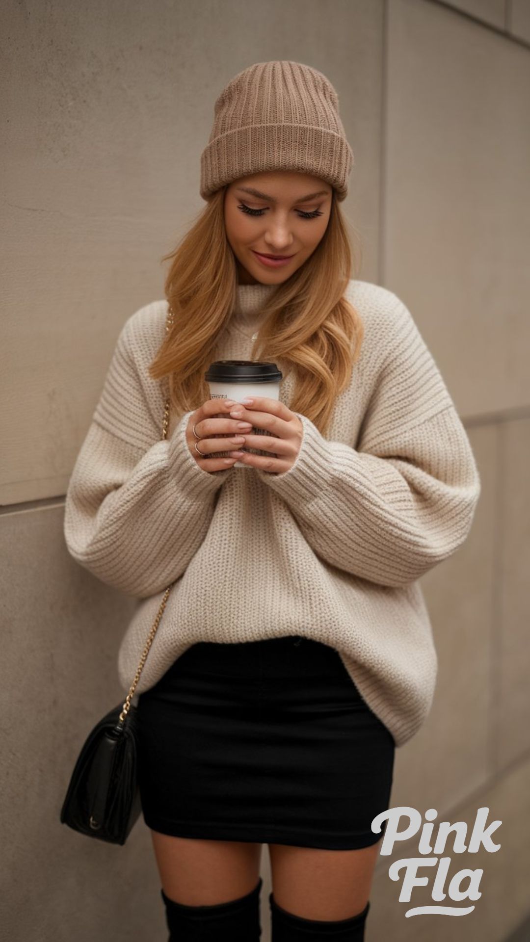 Cozy Fall Look with a Black Mini Skirt - Black Mini Skirt Outfit