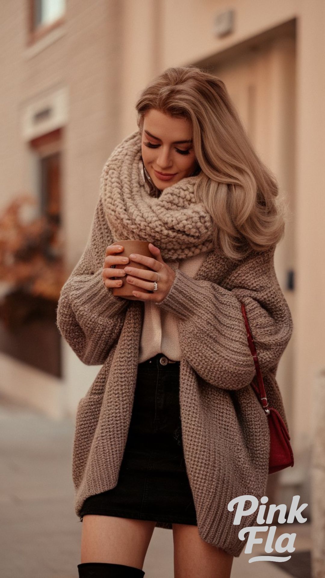 Cozy Winter Look with a Black Mini Skirt - Black Mini Skirt Outfit