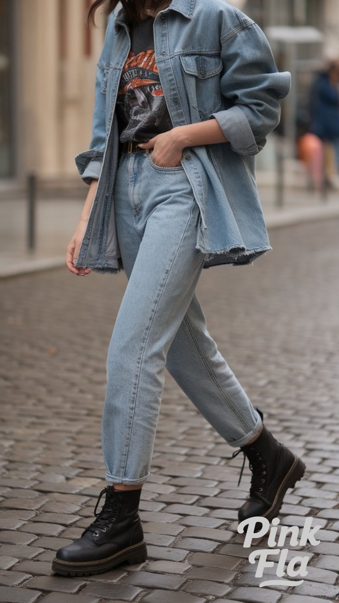 Double Denim Done Right with Combat Boots - Summer Outfits with Boots