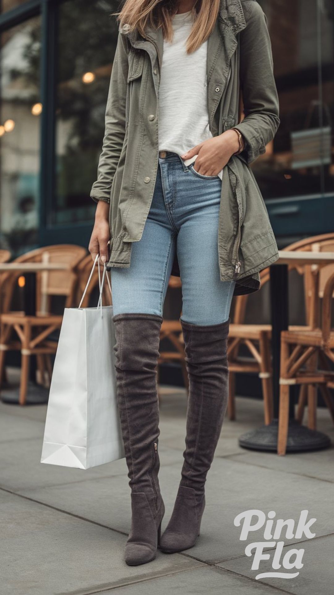 Effortlessly Casual in a Utility Jacket and Thigh-High Boots - Thigh-High Boots Outfits