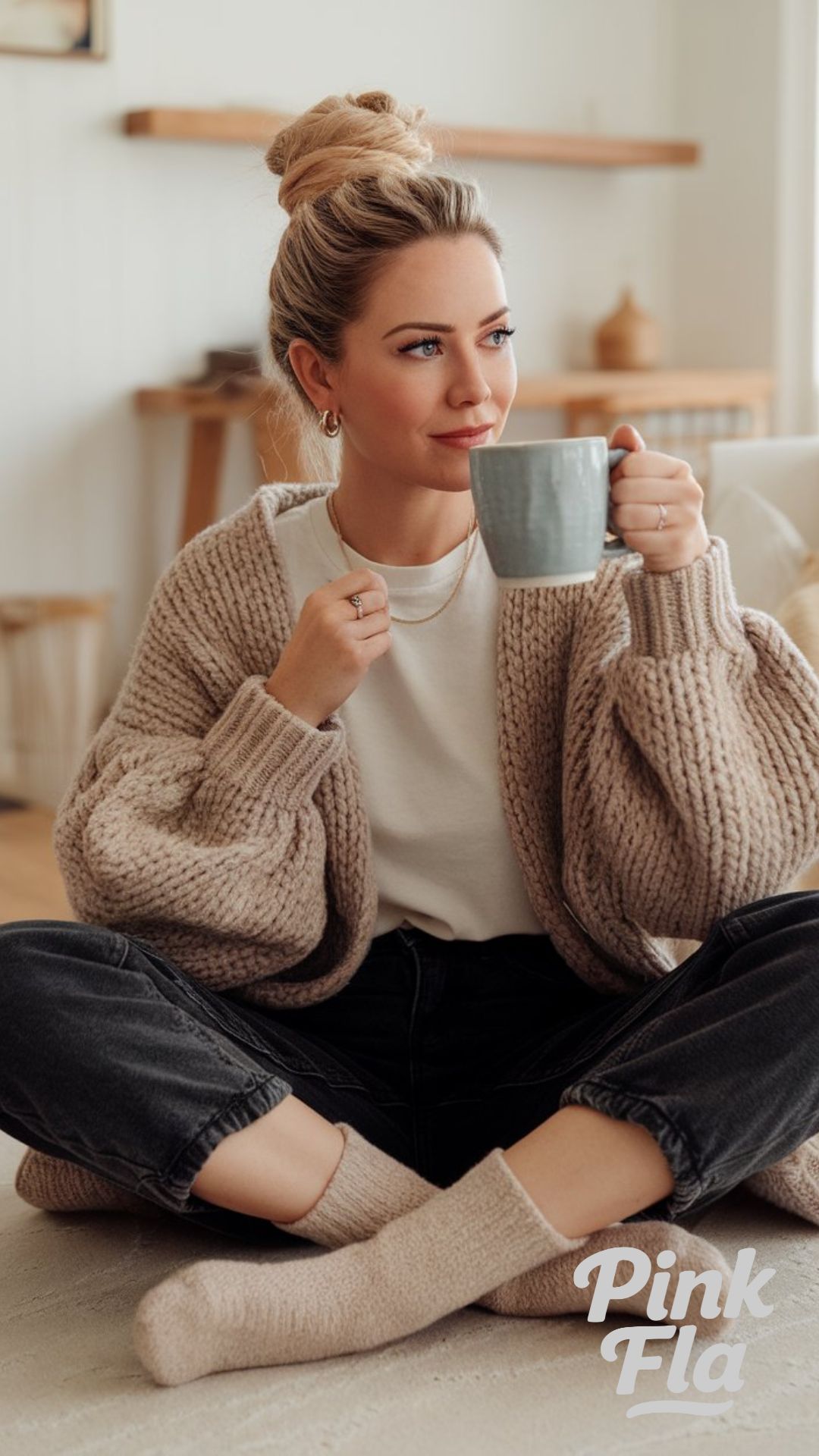 Home Comfort in Soft Knit Layers - Outfit Ideas with Black Jeans