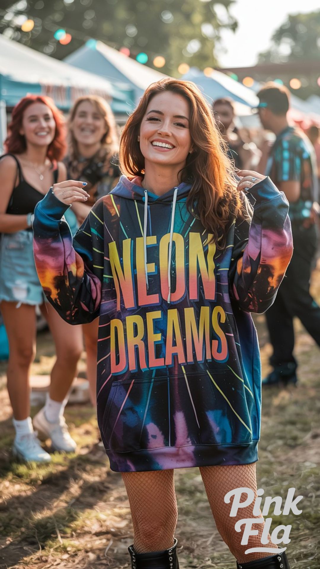 Neon Ease: Oversized Hoodie with Festival Edge - Summer Festival Outfit Ideas