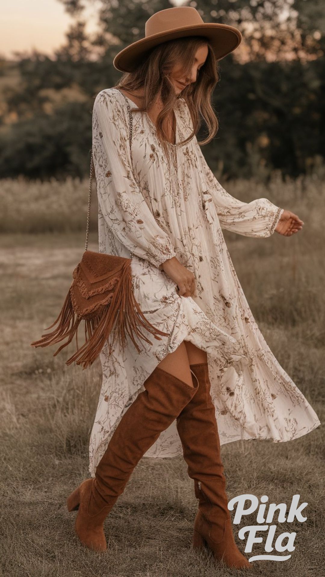Romantic Bohemian Look for Effortless Style - High-Knee Boots Outfits
