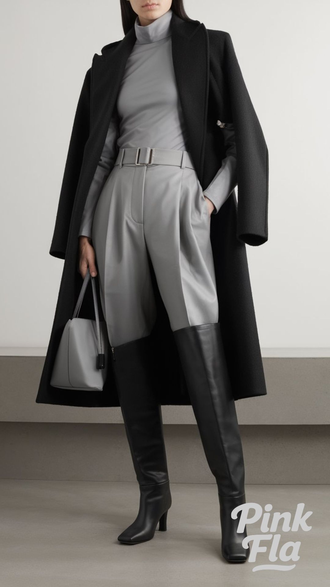 Sleek Monochrome Layers for a Modern Look - High-Knee Boots Outfits