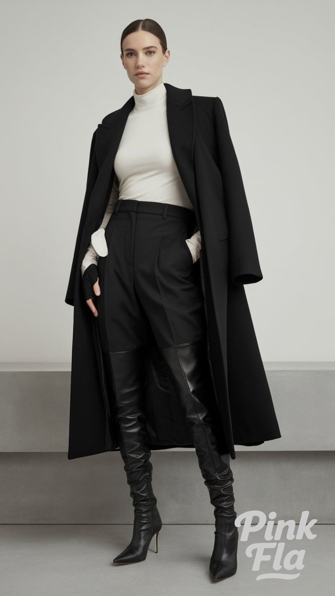 Sleek and Sophisticated in Monochrome - Thigh-High Boots Outfits