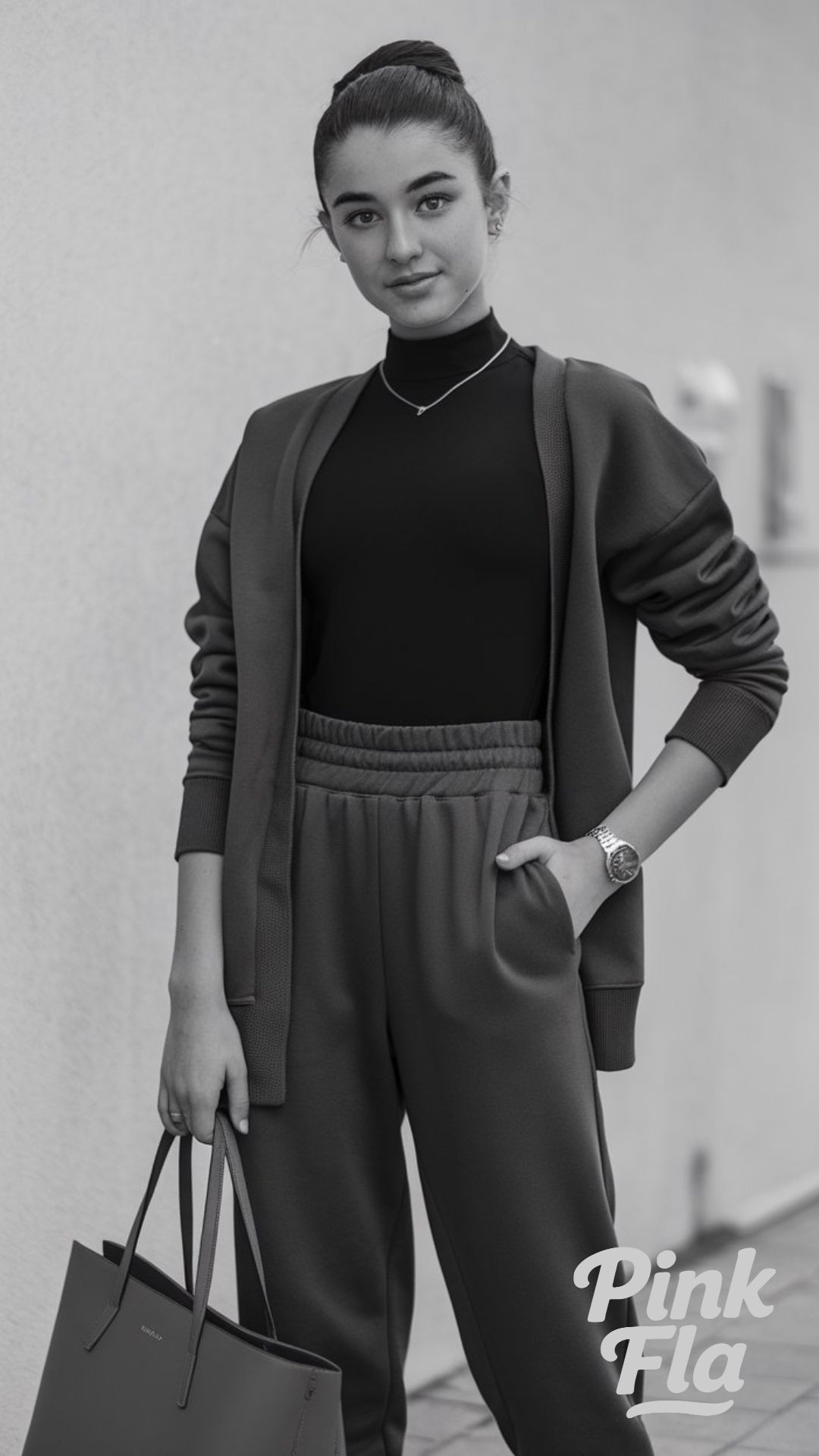 Sophisticated Monochrome with Minimalist Flair - Outfits with Sweatpants for School