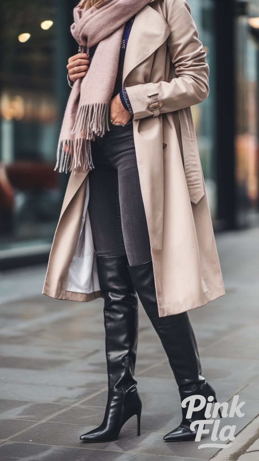 Timeless Trench Coat with a Chic Urban Edge - High-Knee Boots Outfits
