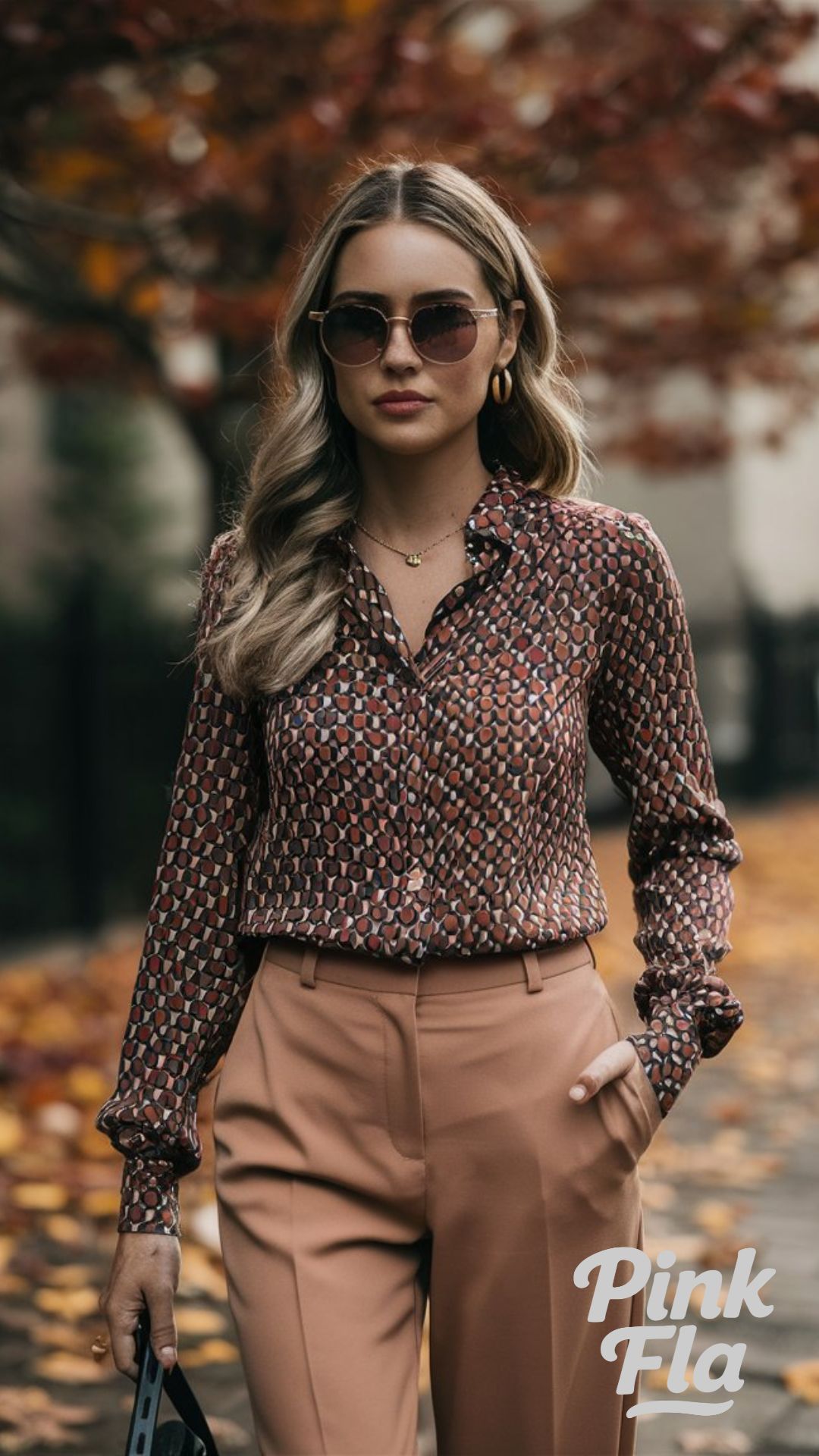 Autumn Printed Blouse with Trousers - Autumn Casual Business Outfits
