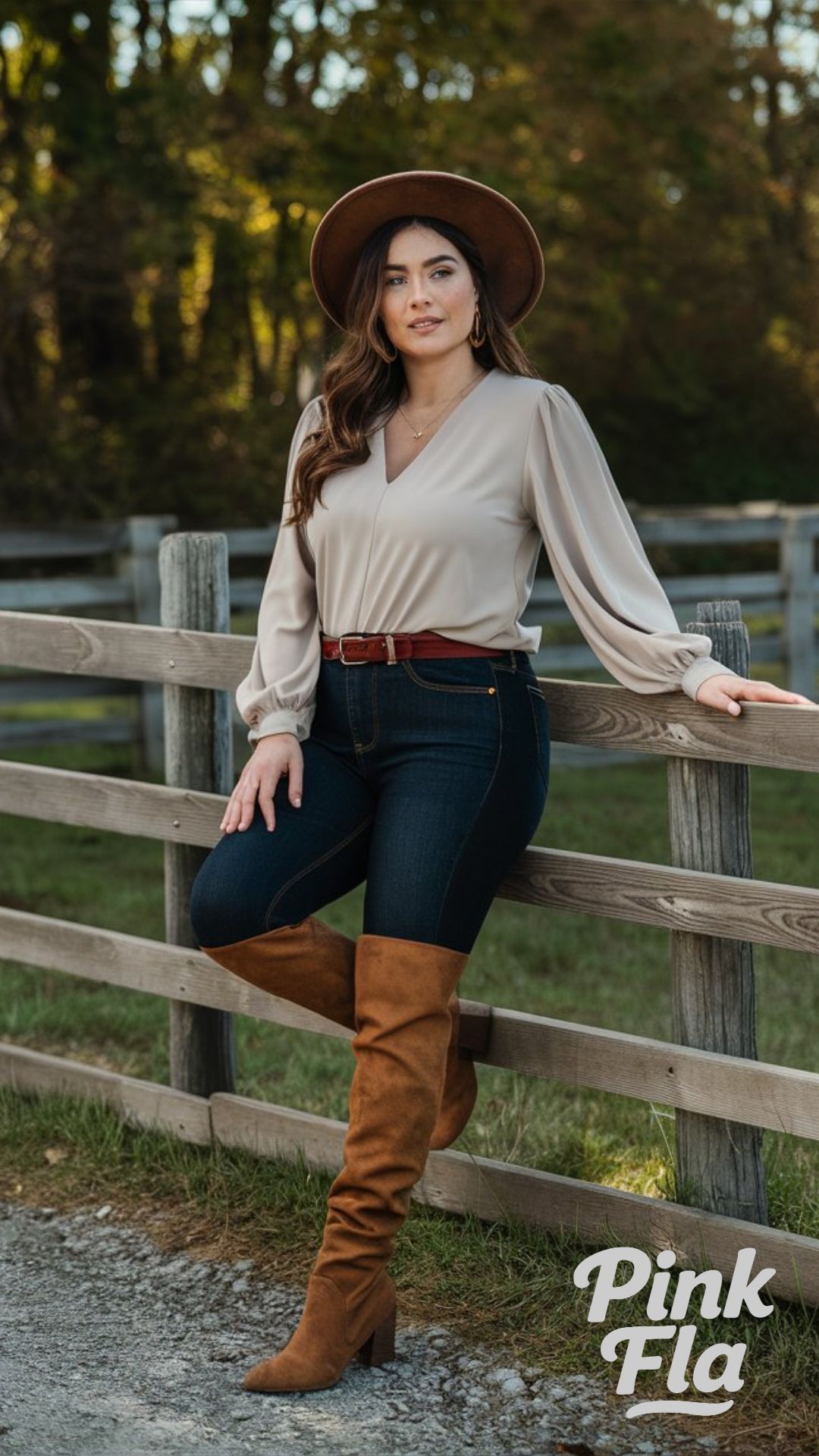 Blouse and High-Waisted Jeans - Midsize Fall Outfits