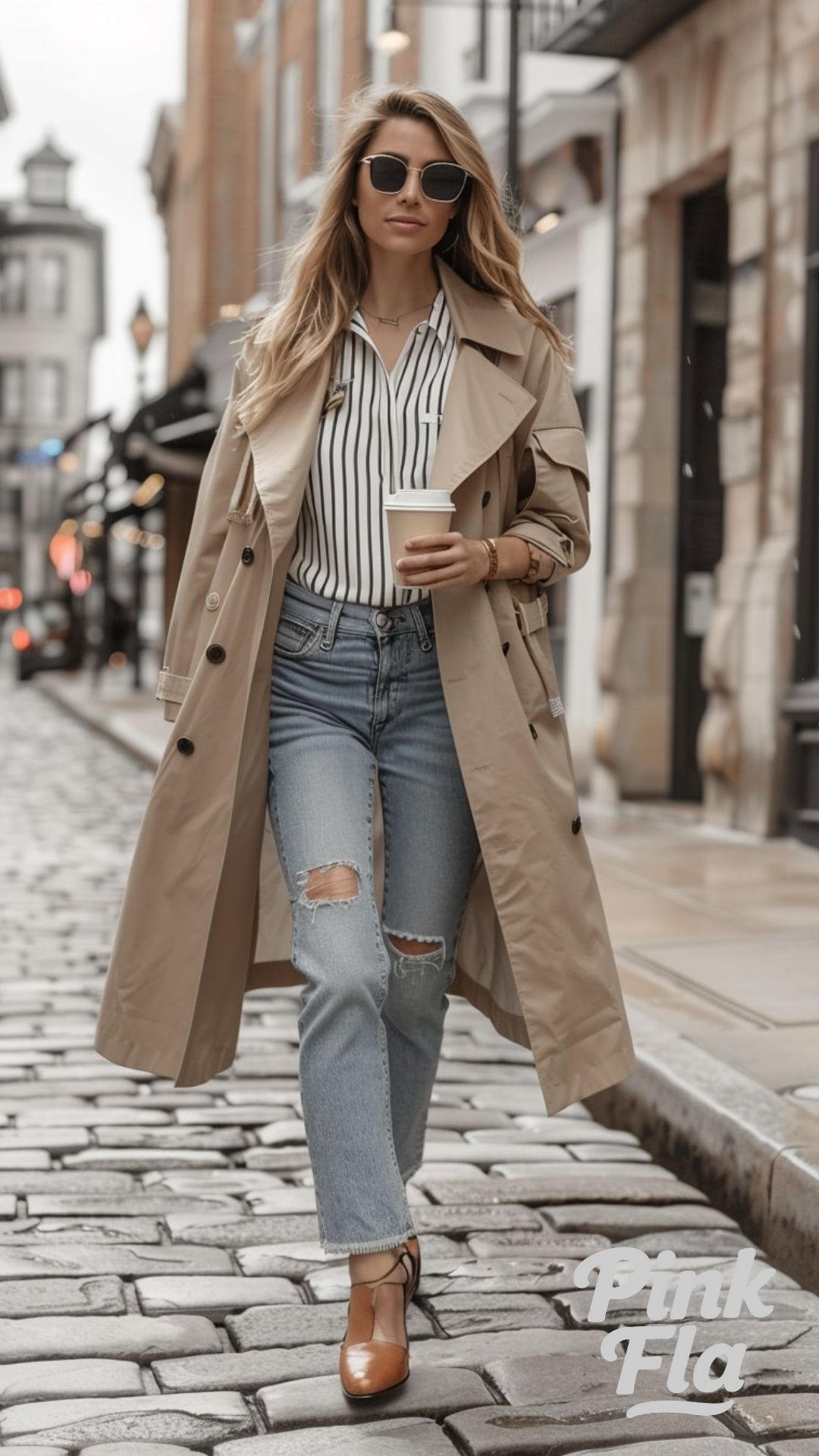 Classic Trench Coat and Striped Shirt - Early Fall Outfits