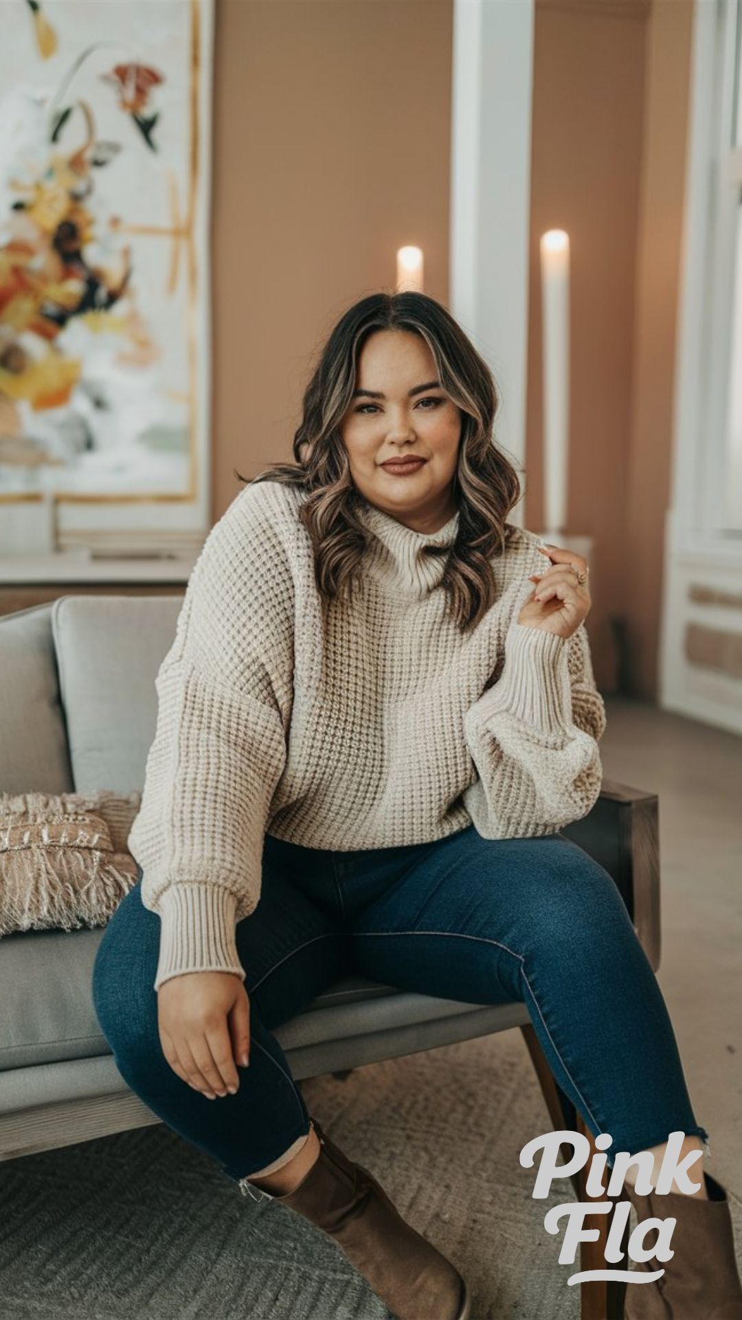 Cream Sweater and Jeans - Midsize Fall Outfits