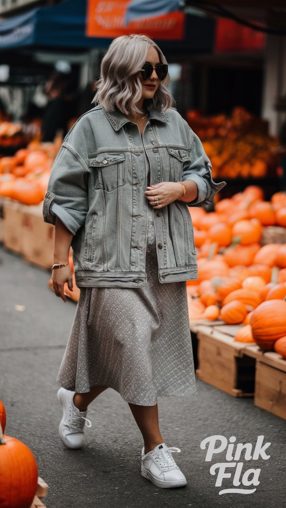 Denim Jacket and Skirt - Midsize Fall Outfits