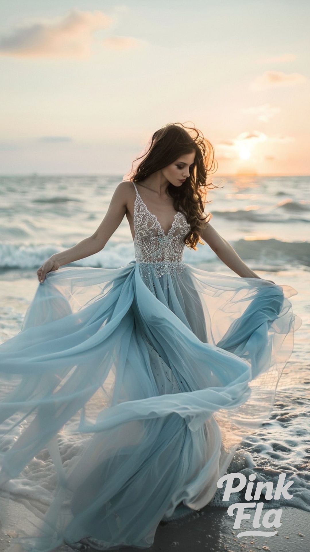 Ethereal Beach Bride Light Blue Wedding Dresses