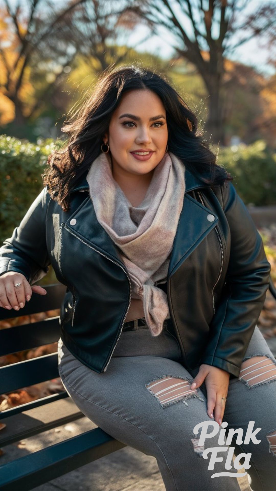 Leather Jacket and Scarf - Fall Outfits for Curvy Women