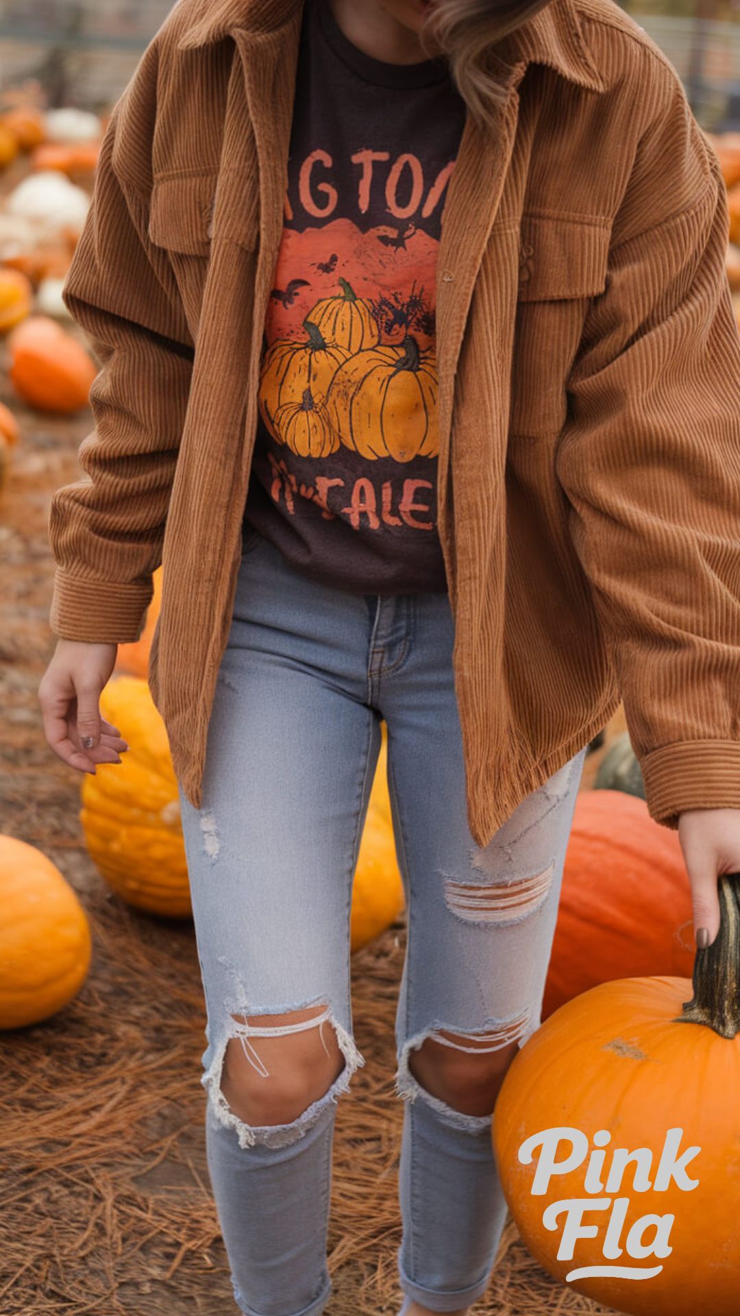 Corduroy & Pumpkin Tee for a Casual Fall Look - Pumpkin Patch Outfits