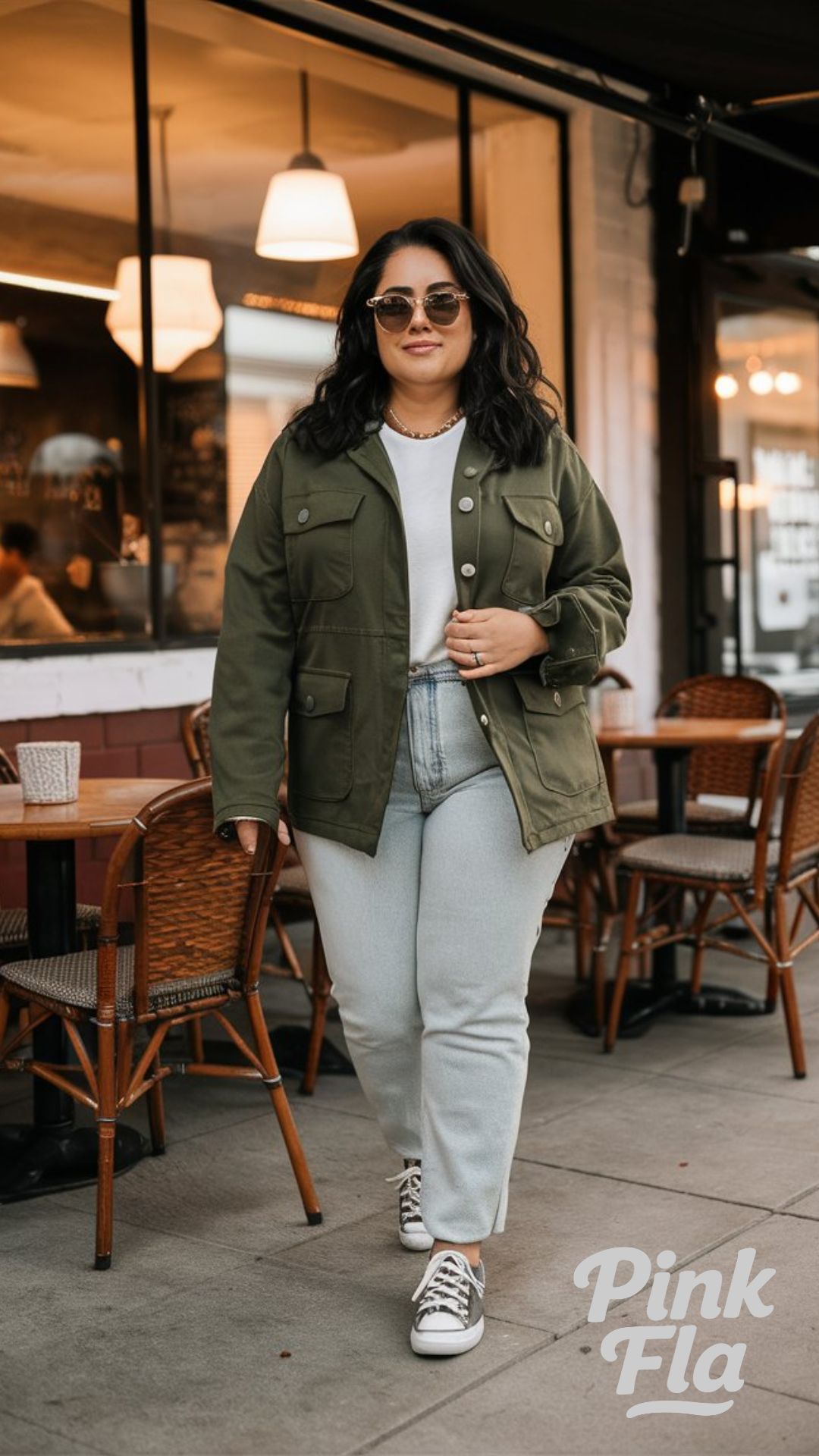 Olive Jacket and Jeans - Midsize Fall Outfits