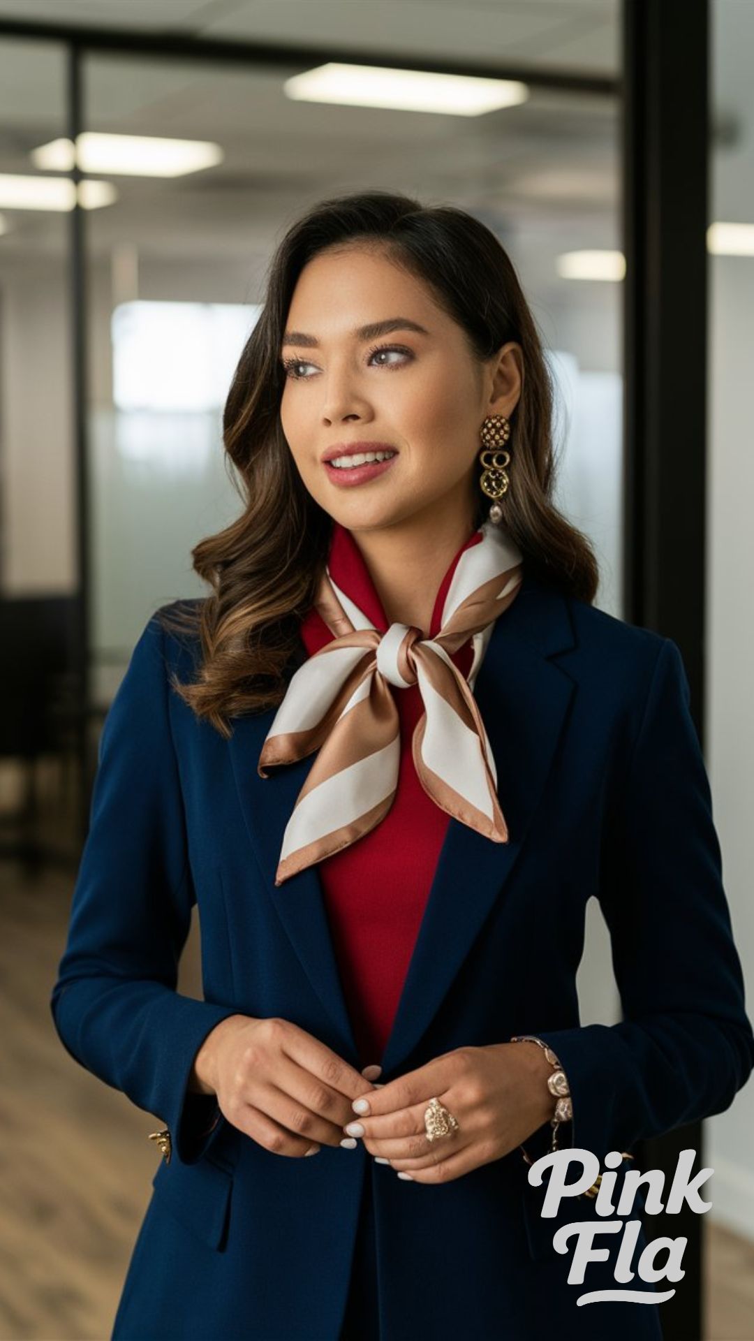 Patterned Blouse & High-Waisted Trousers - Autumn Casual Business Outfits