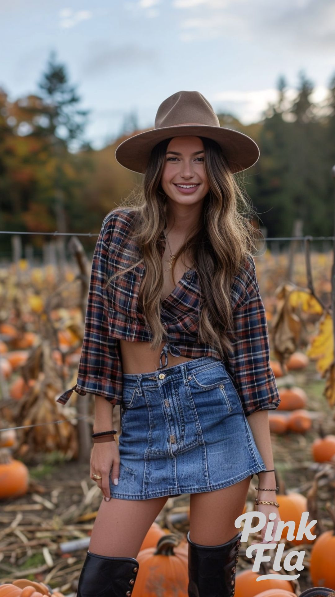 Plaid Crop Top and Denim Skirt Combo - Early Fall Outfits