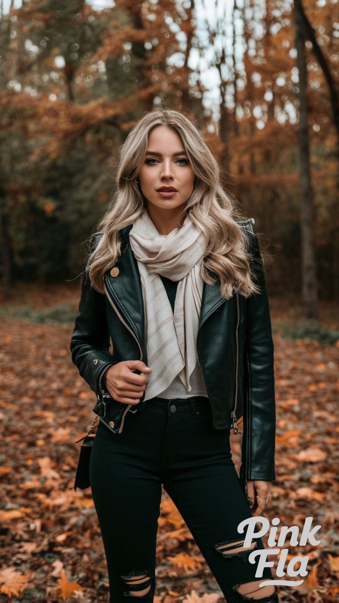 Sleek Leather Jacket & Black Denim - Fall Outfit Ideas with Jeans