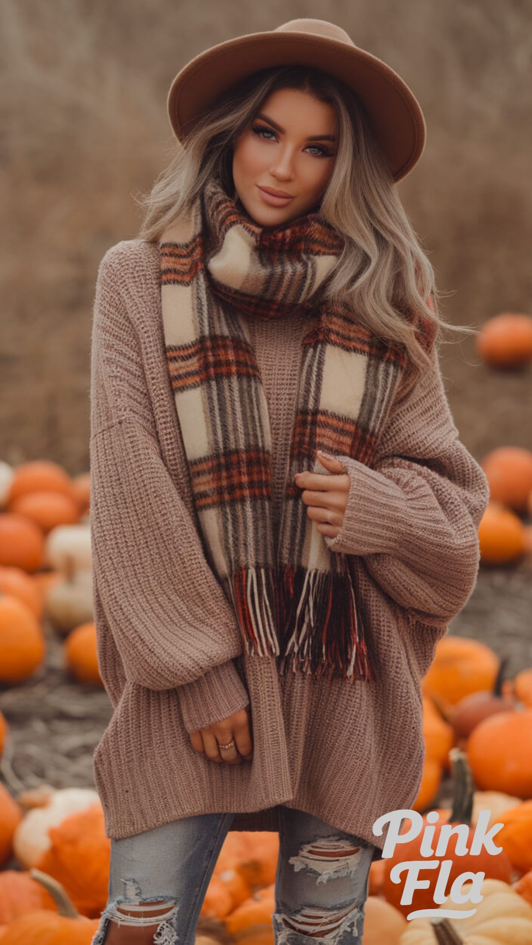 Oversized Sweater and Plaid Scarf for Ultimate Fall Comfort - Pumpkin Patch Outfits