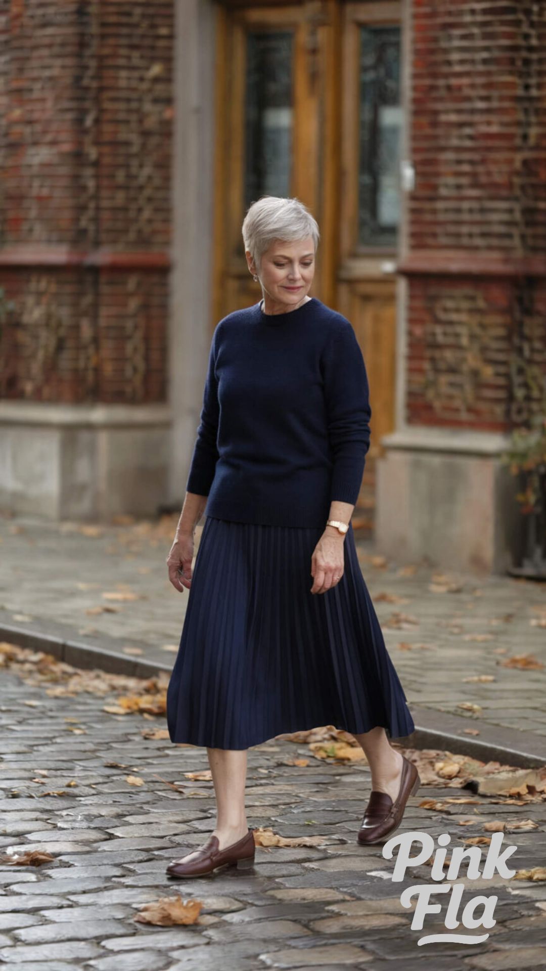 Sophisticated Navy and Pleats for Fall Fall Outfits for Women Over 60