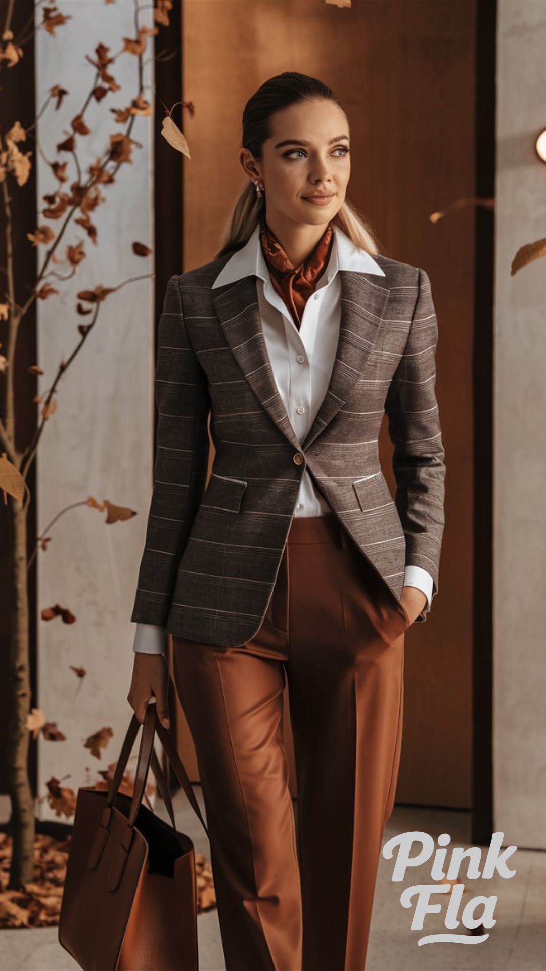 Striped Blazer and Brown Trousers - Autumn Casual Business Outfits