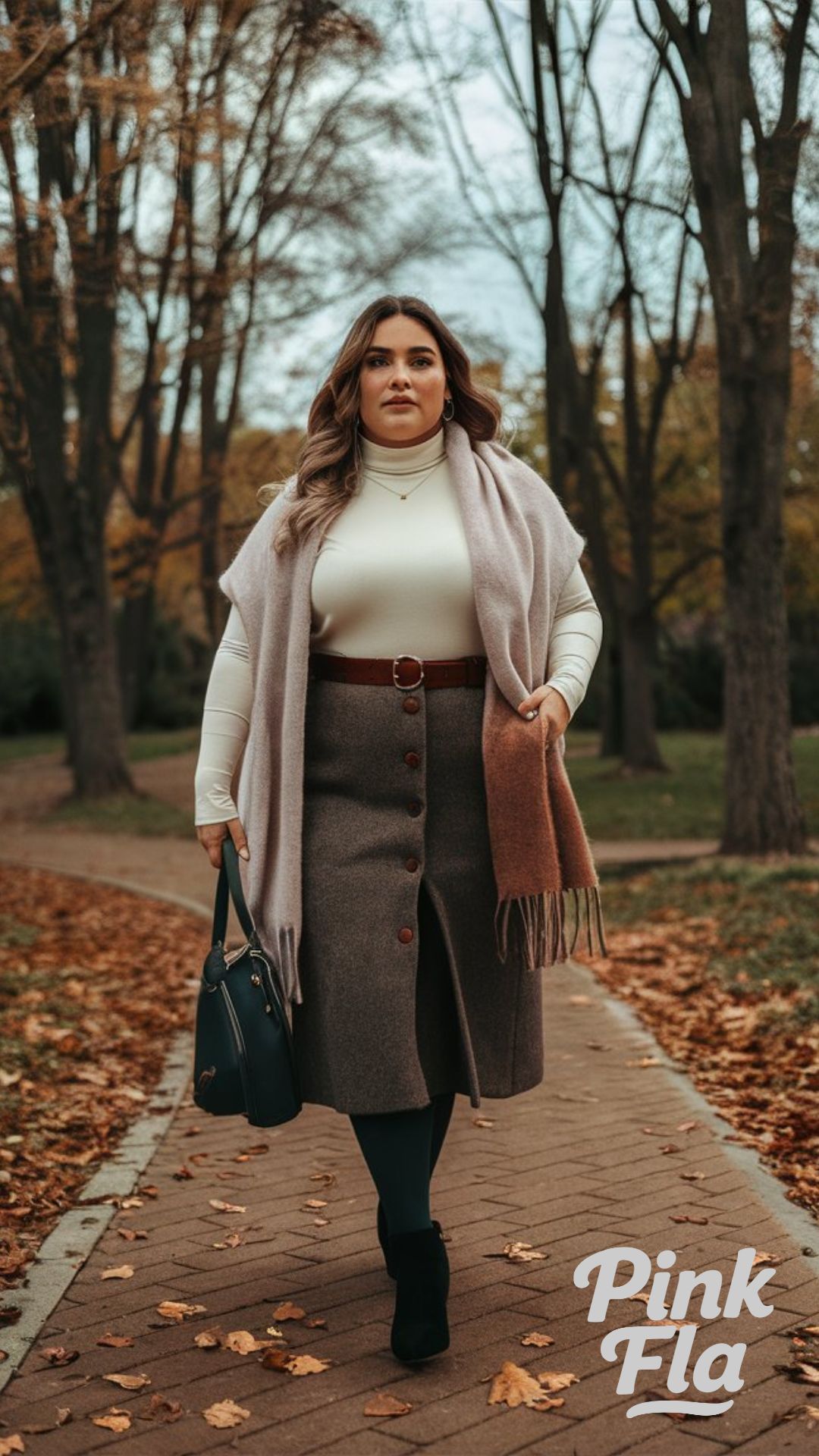 Turtleneck and Midi Skirt - Midsize Fall Outfits