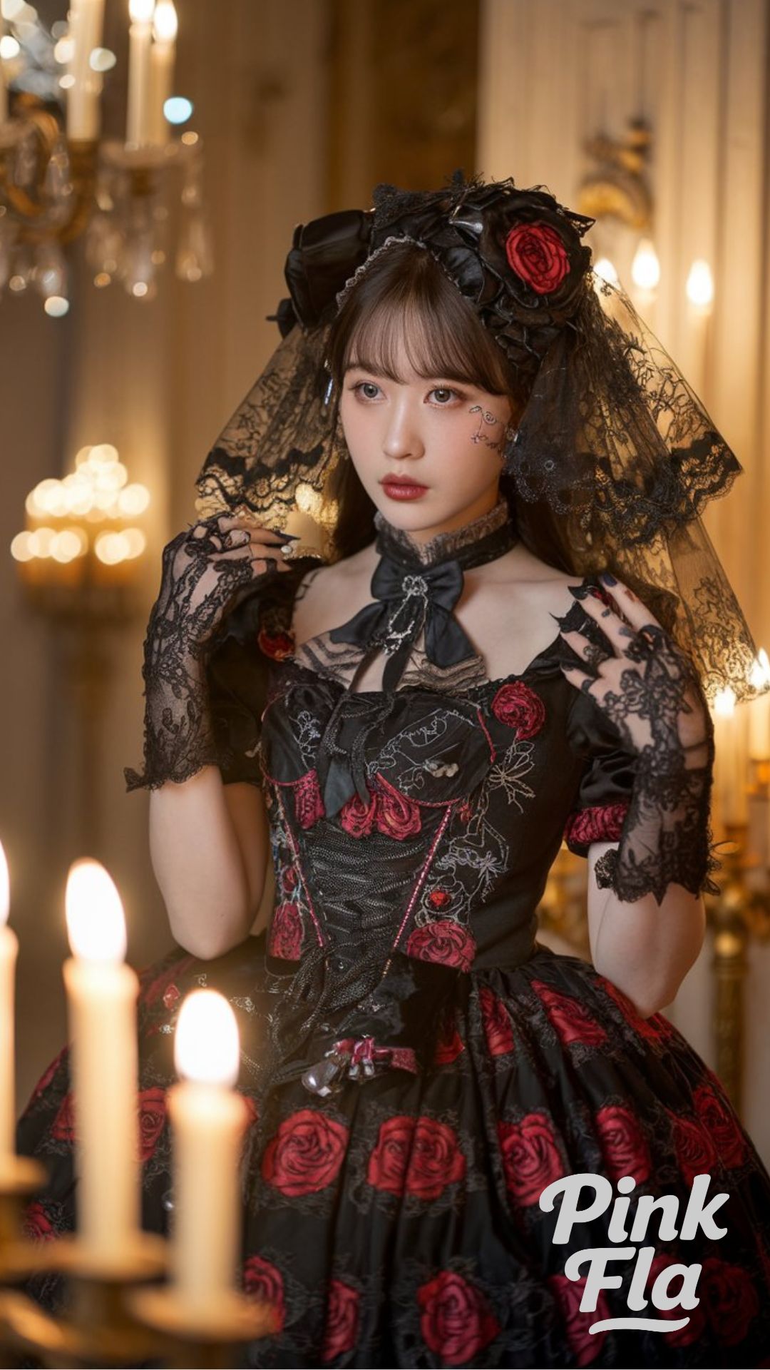 Dark Elegance with Crimson Roses - Gothic Lolita Outfits