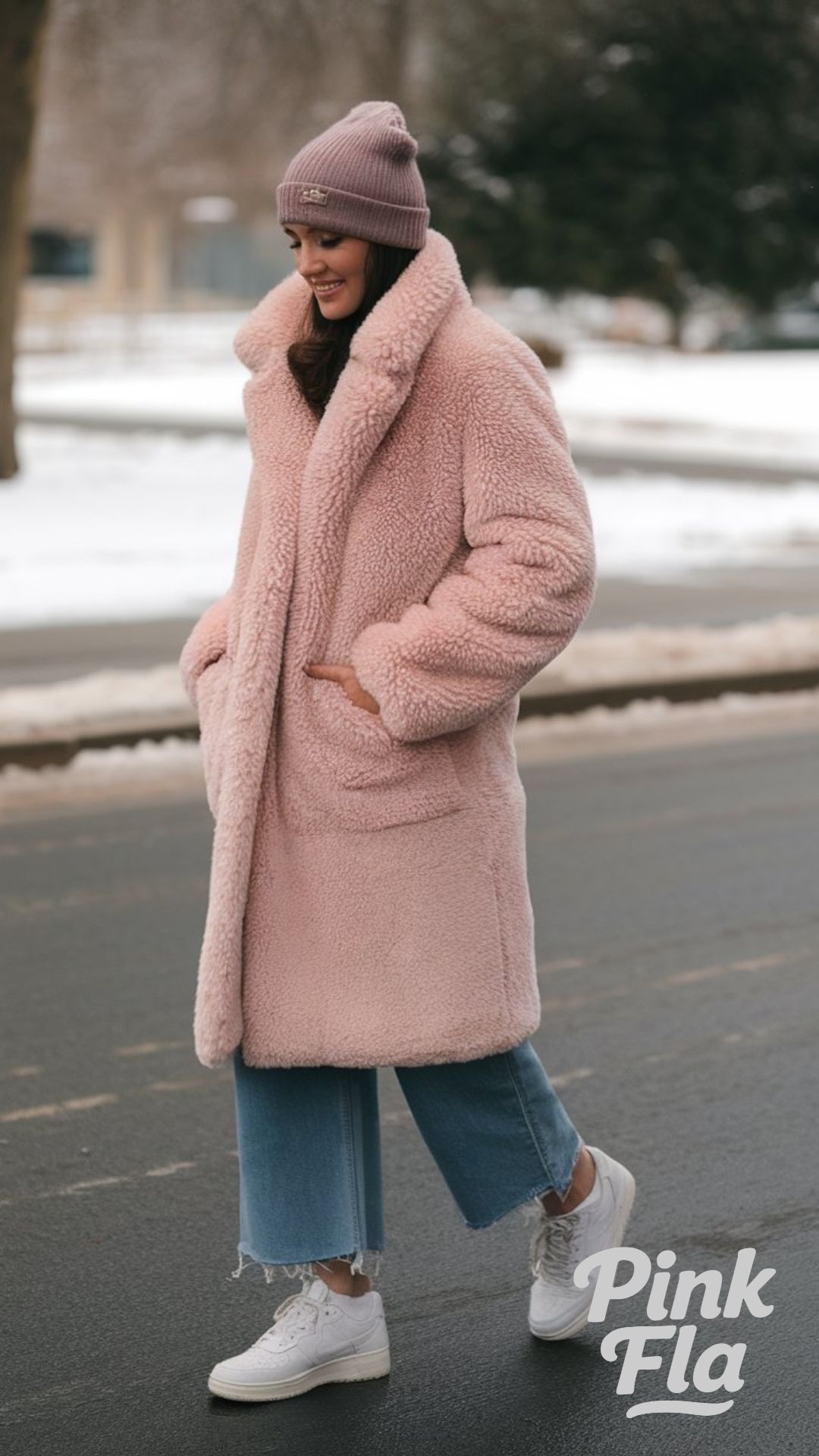 Playful Comfort with a Pink Teddy Coat for Casual Winter Days - Winter Outfits with Fur Coat