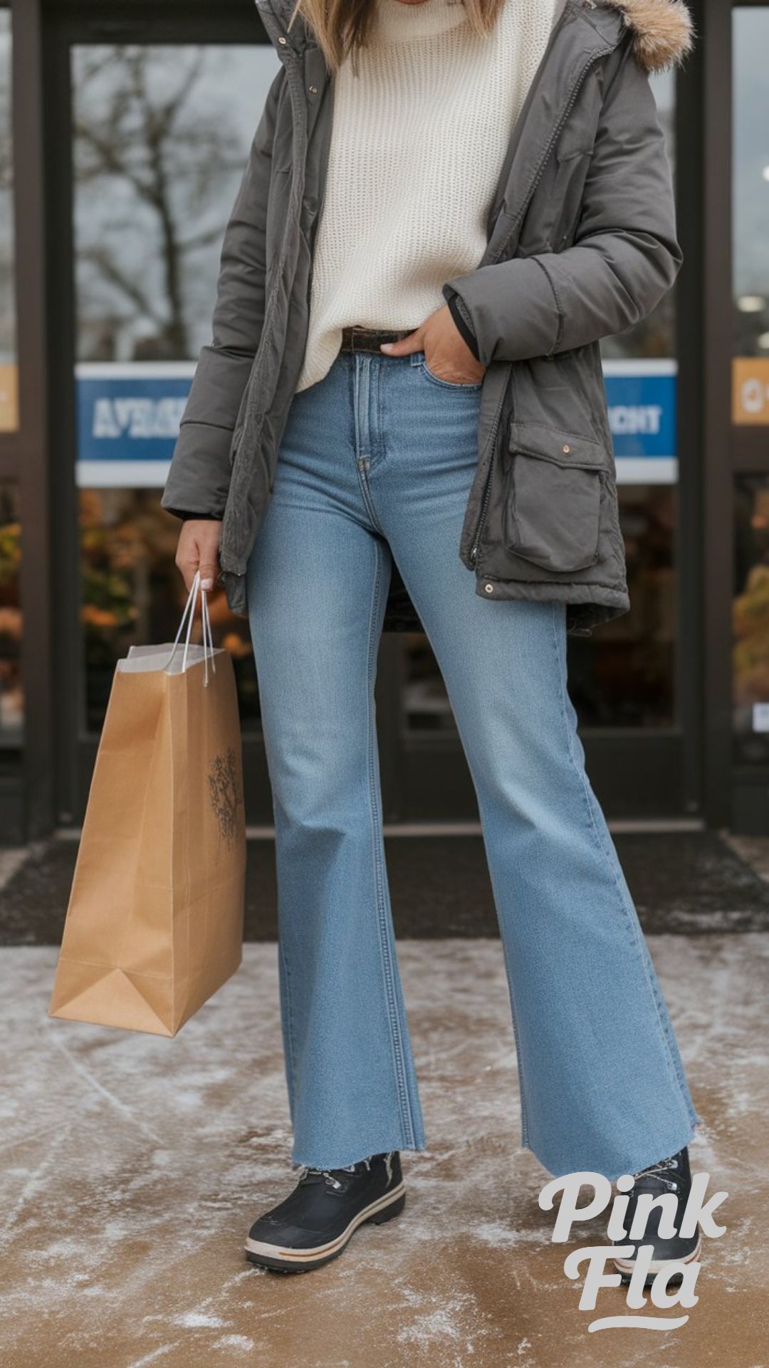 Casual and Practical Winter Outfit with a Cozy Twist - Winter Outfits with Flare Jeans